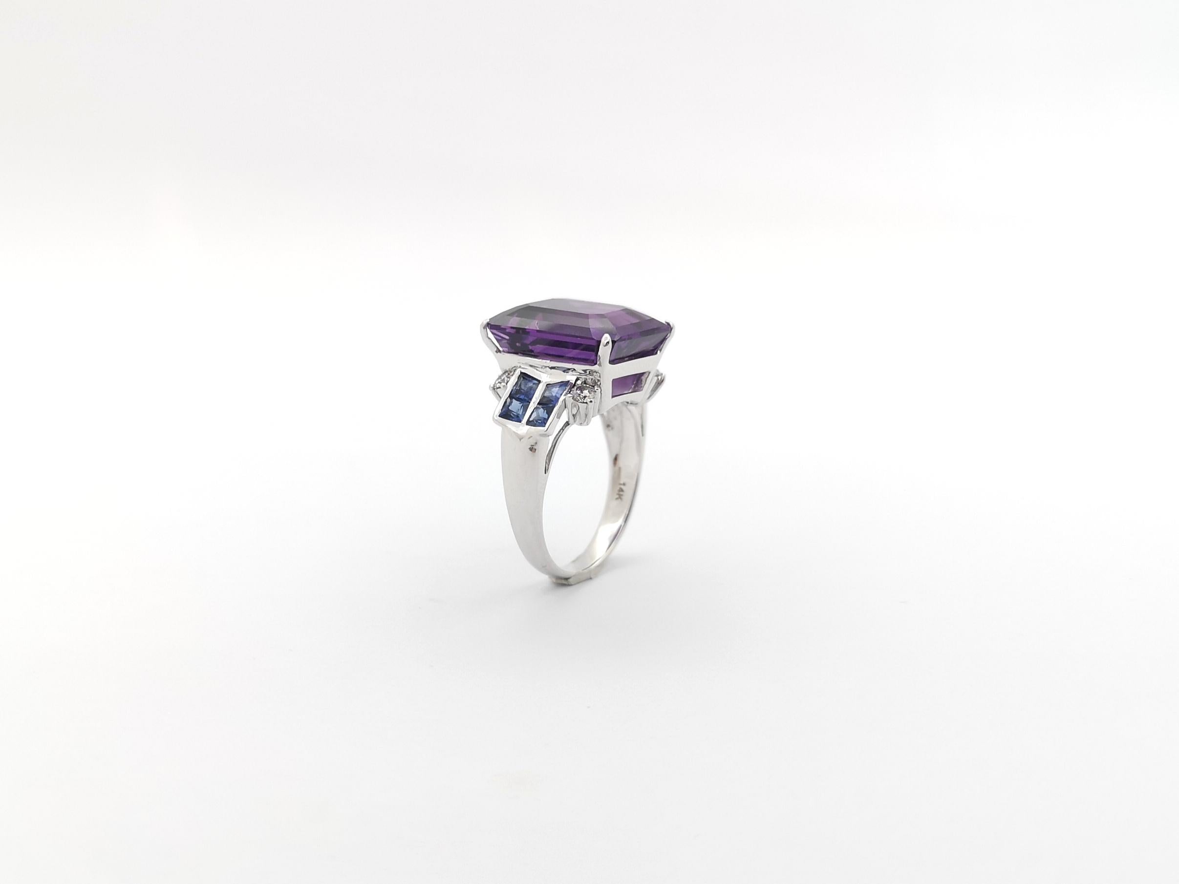 Amethyst, Blue Sapphire with Diamond Ring set in 14K White Gold Settings For Sale 10