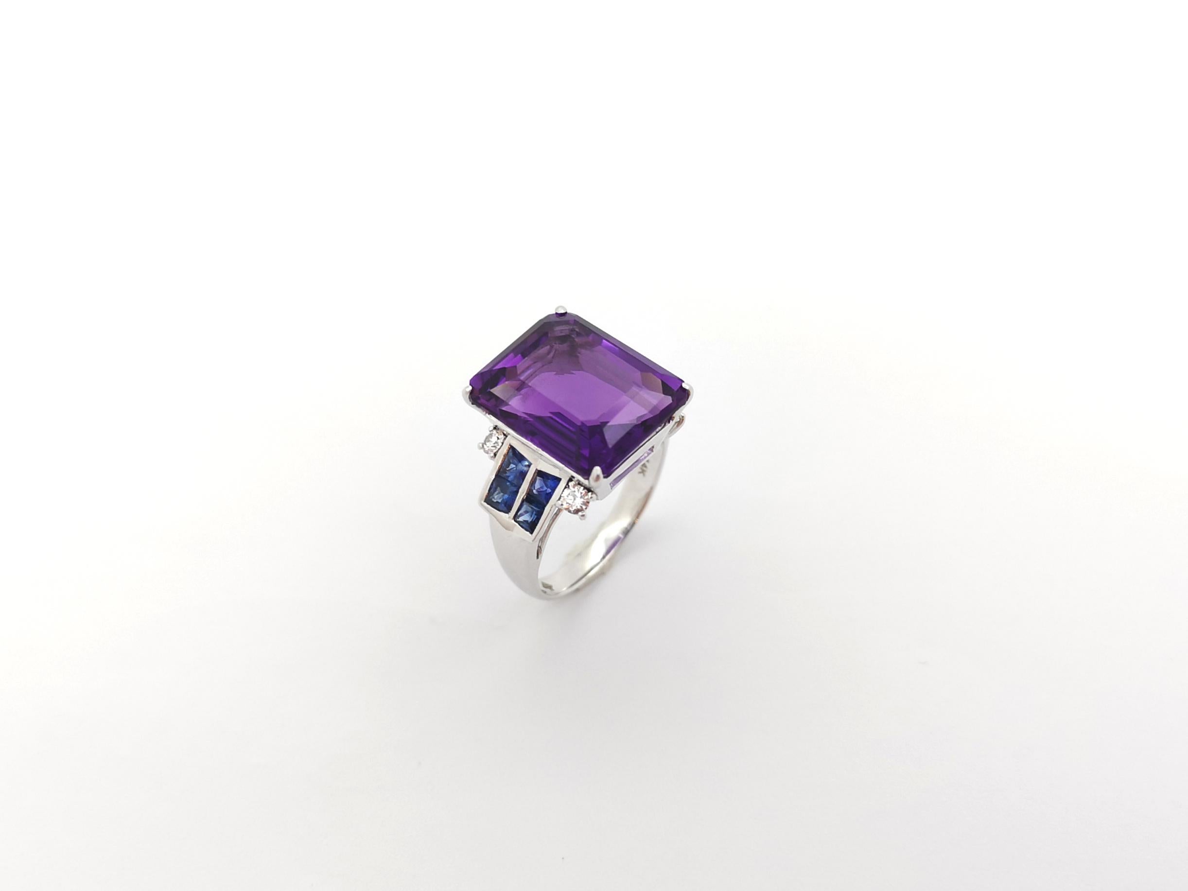 Amethyst, Blue Sapphire with Diamond Ring set in 14K White Gold Settings For Sale 11