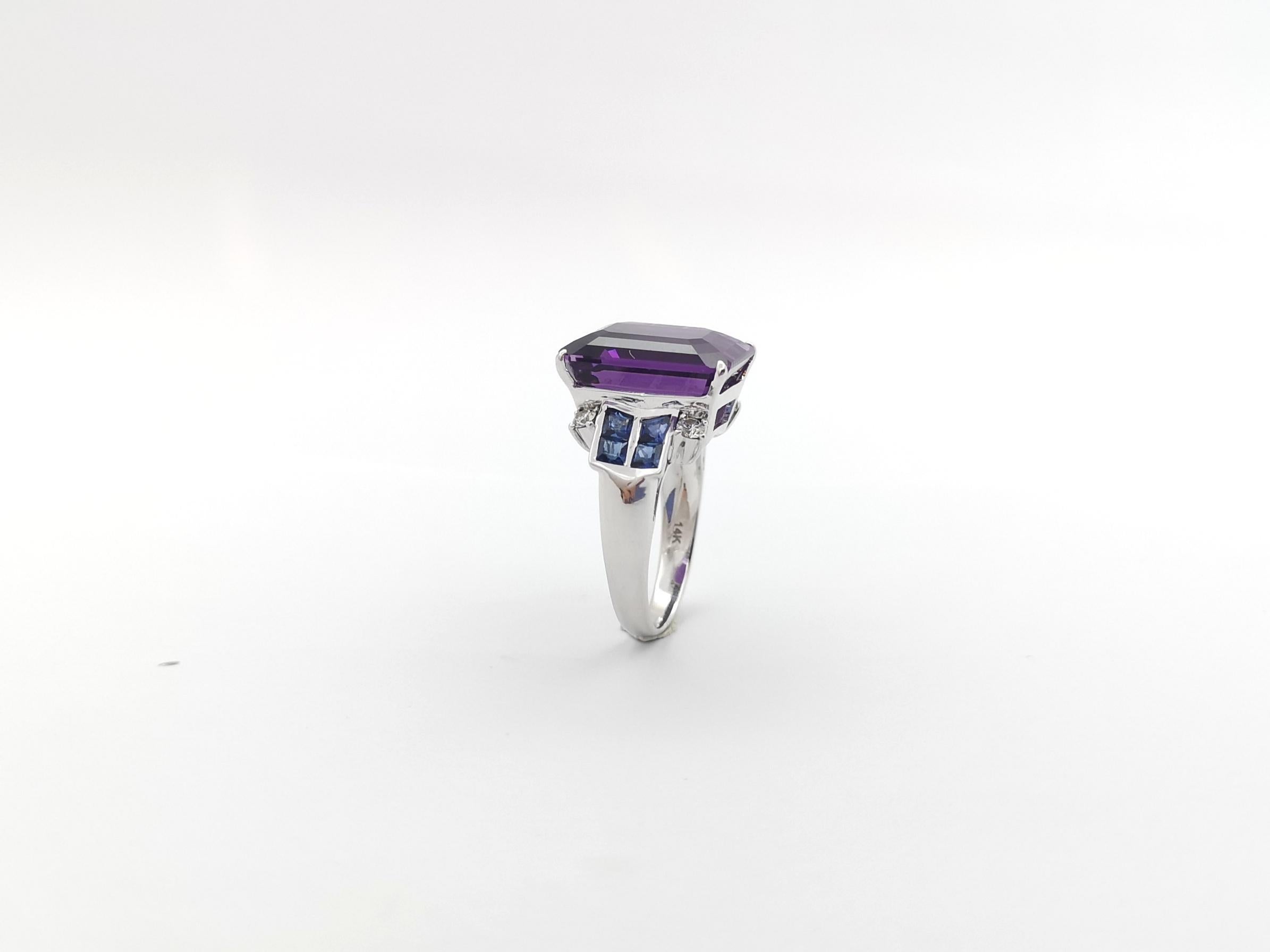 Amethyst, Blue Sapphire with Diamond Ring set in 14K White Gold Settings For Sale 12