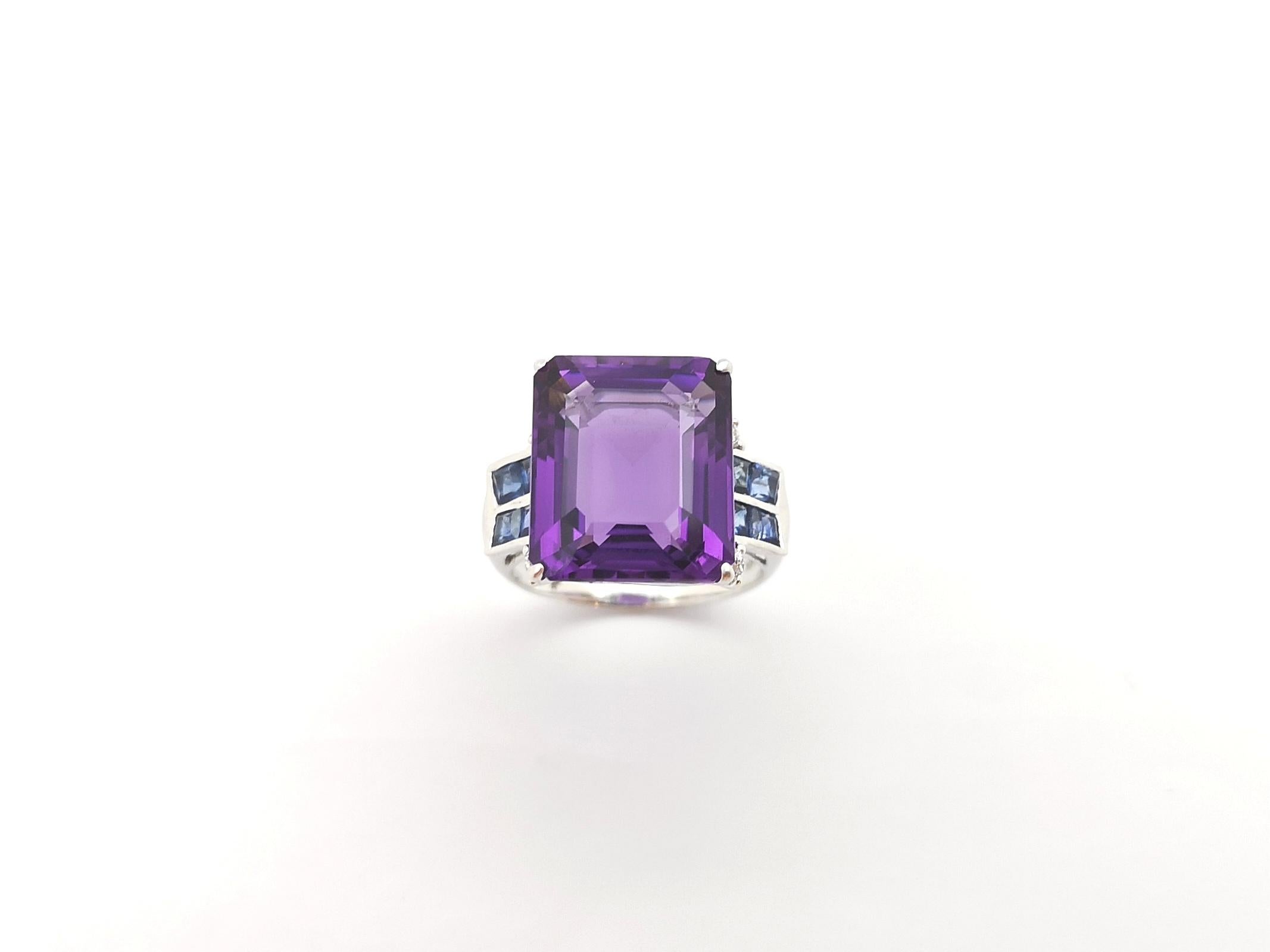 Amethyst, Blue Sapphire with Diamond Ring set in 14K White Gold Settings For Sale 13