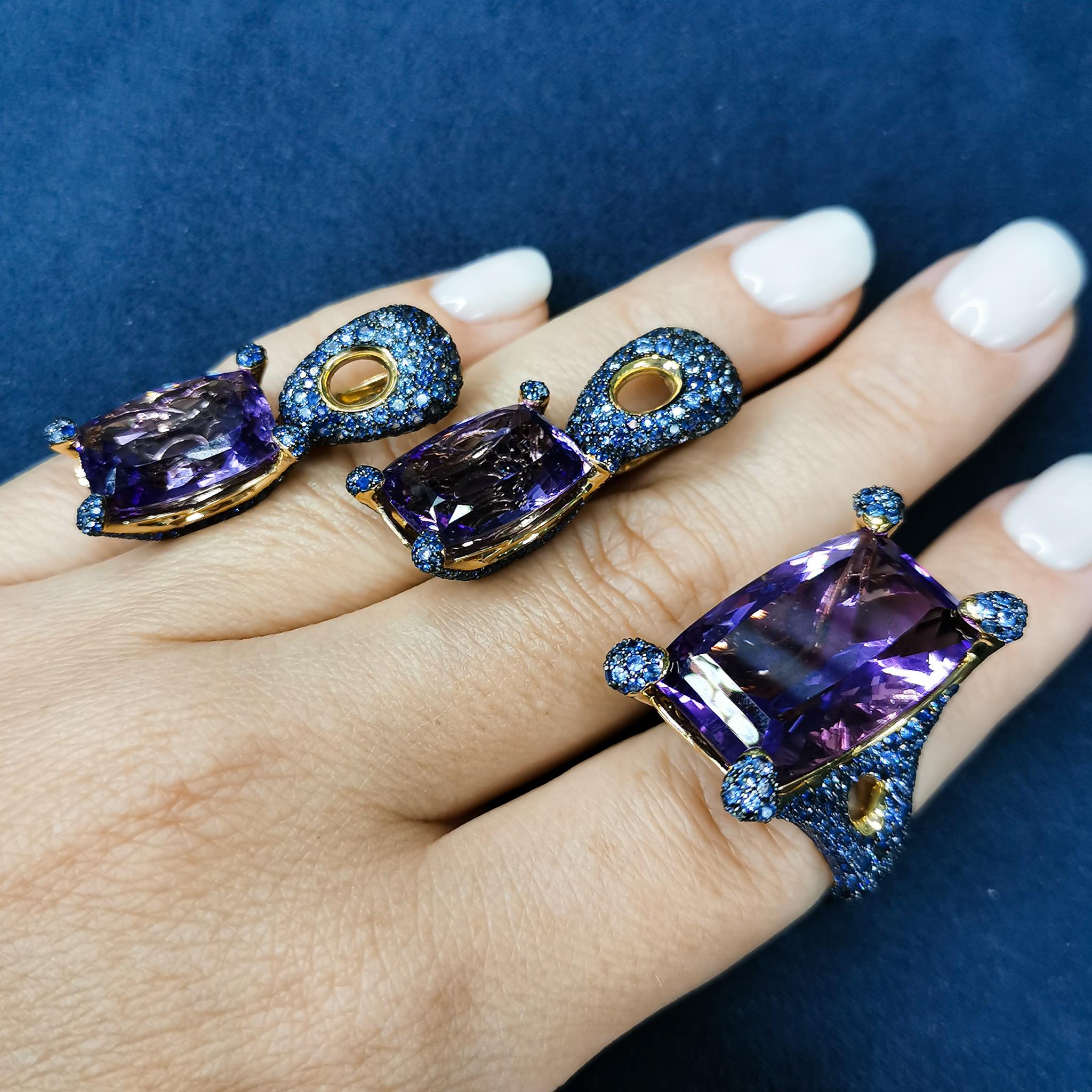 Contemporary Amethyst Blue Sapphires 18 Karat Yellow Gold Suite For Sale