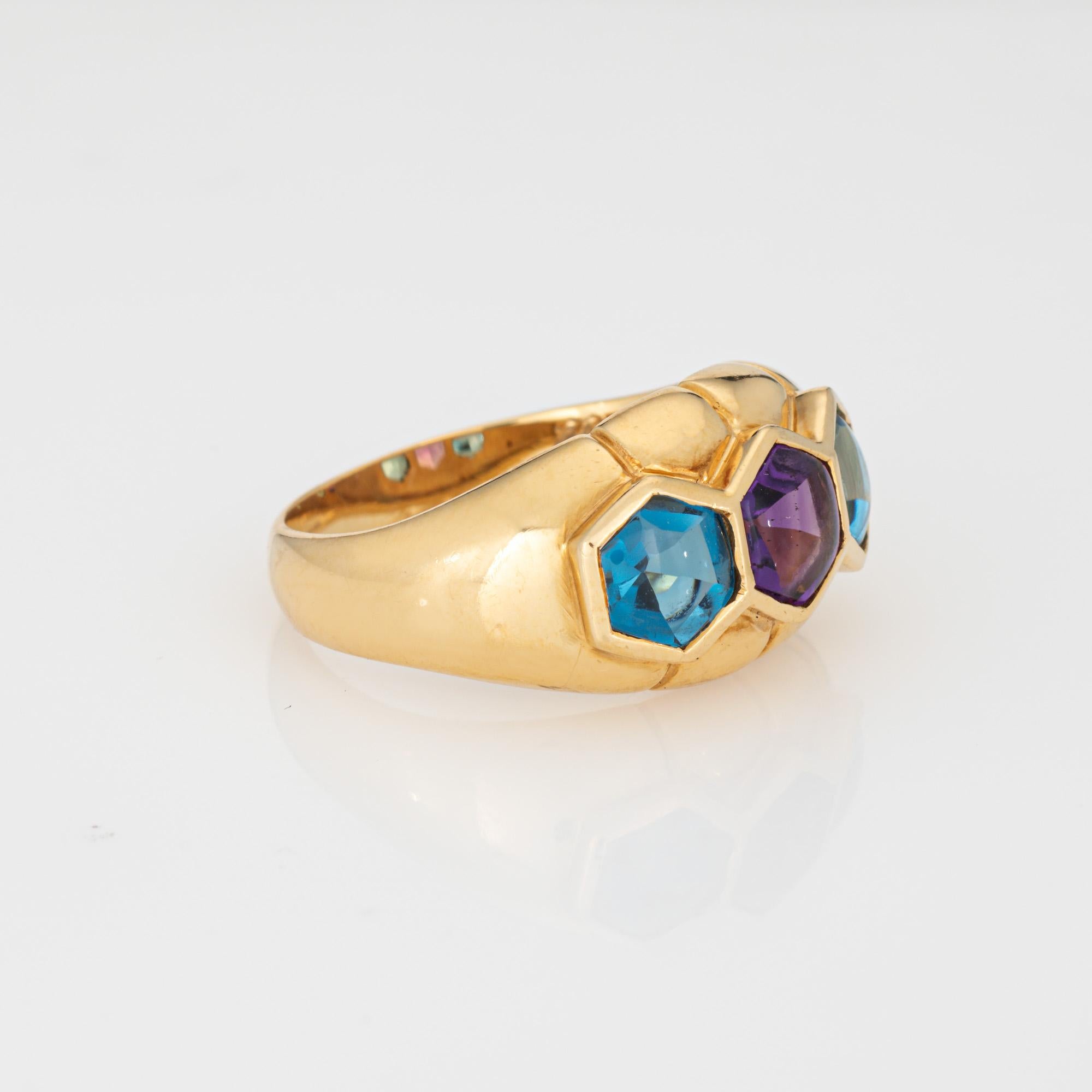 Modern Amethyst Blue Topaz Band Vintage 18k Yellow Gold Sz 6.5 Ring Estate Jewelry For Sale