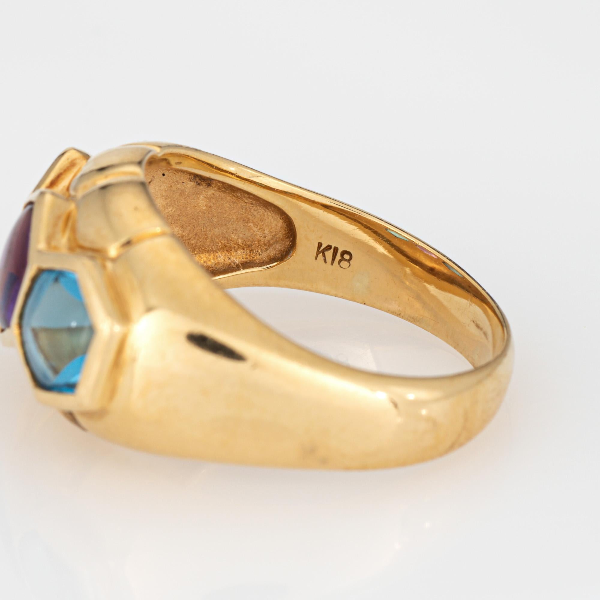 Amethyst Blue Topaz Band Vintage 18k Yellow Gold Sz 6.5 Ring Estate Jewelry For Sale 1
