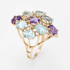 Amethyst Blue Topaz Cocktail Ring Vintage 10 Karat Yellow Gold