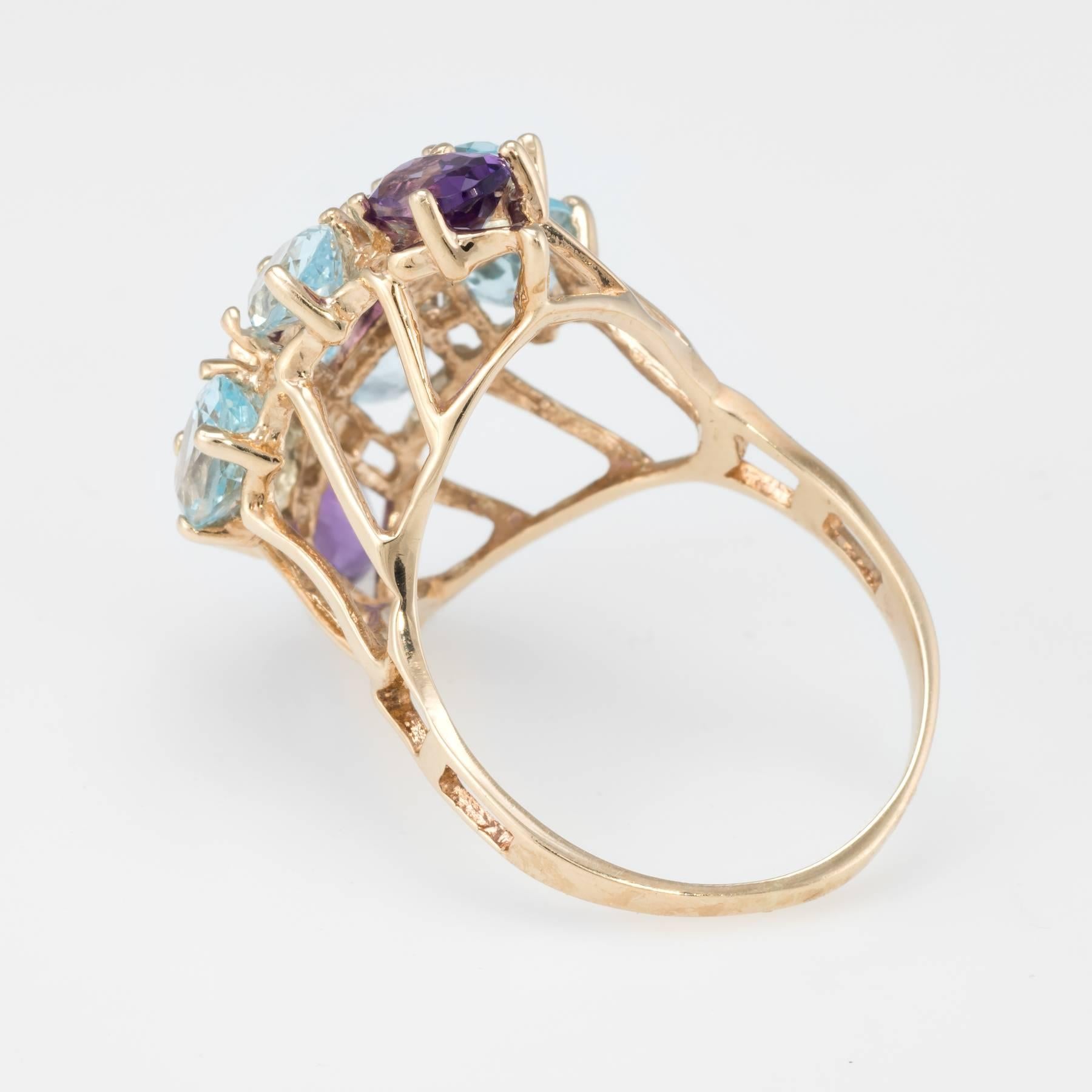 Amethyst Blue Topaz Cocktail Ring Vintage 10 Karat Yellow Gold In Excellent Condition In Torrance, CA