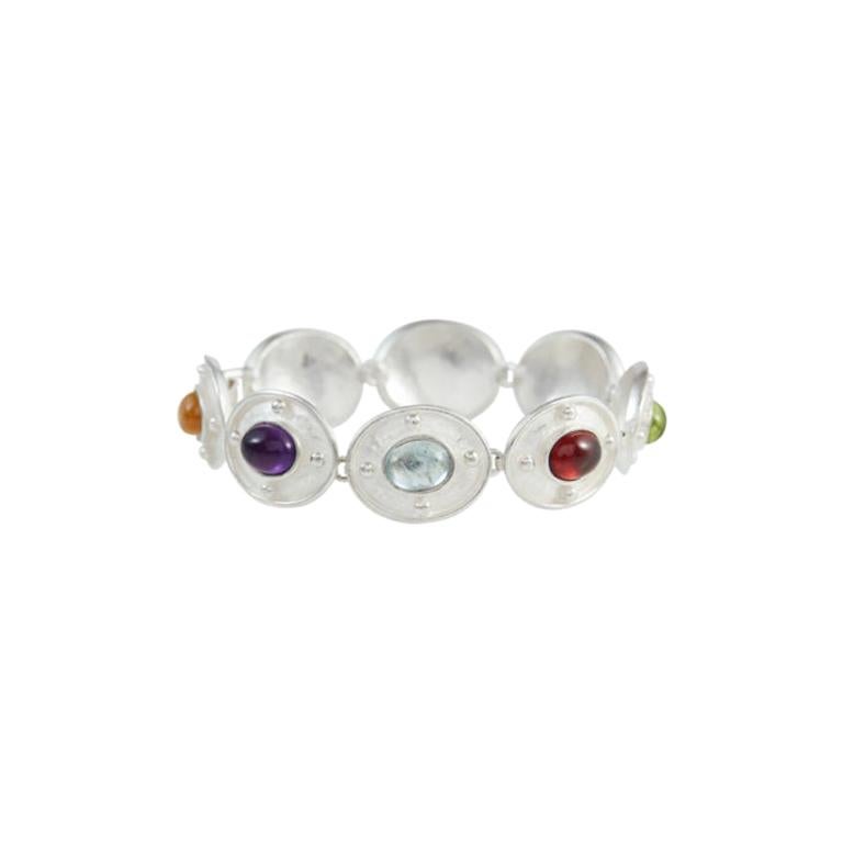 Amethyst, Blue Topaz, Garnet, Peridot, Iolite and Carnelian Silver Bracelet For Sale