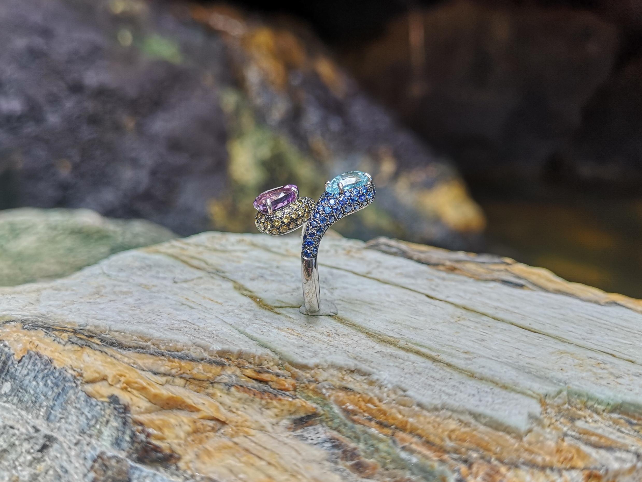 Amethyst, Blue Topaz, Yellow Sapphire, Blue Sapphire Ring in 18 Karat White Gold For Sale 4