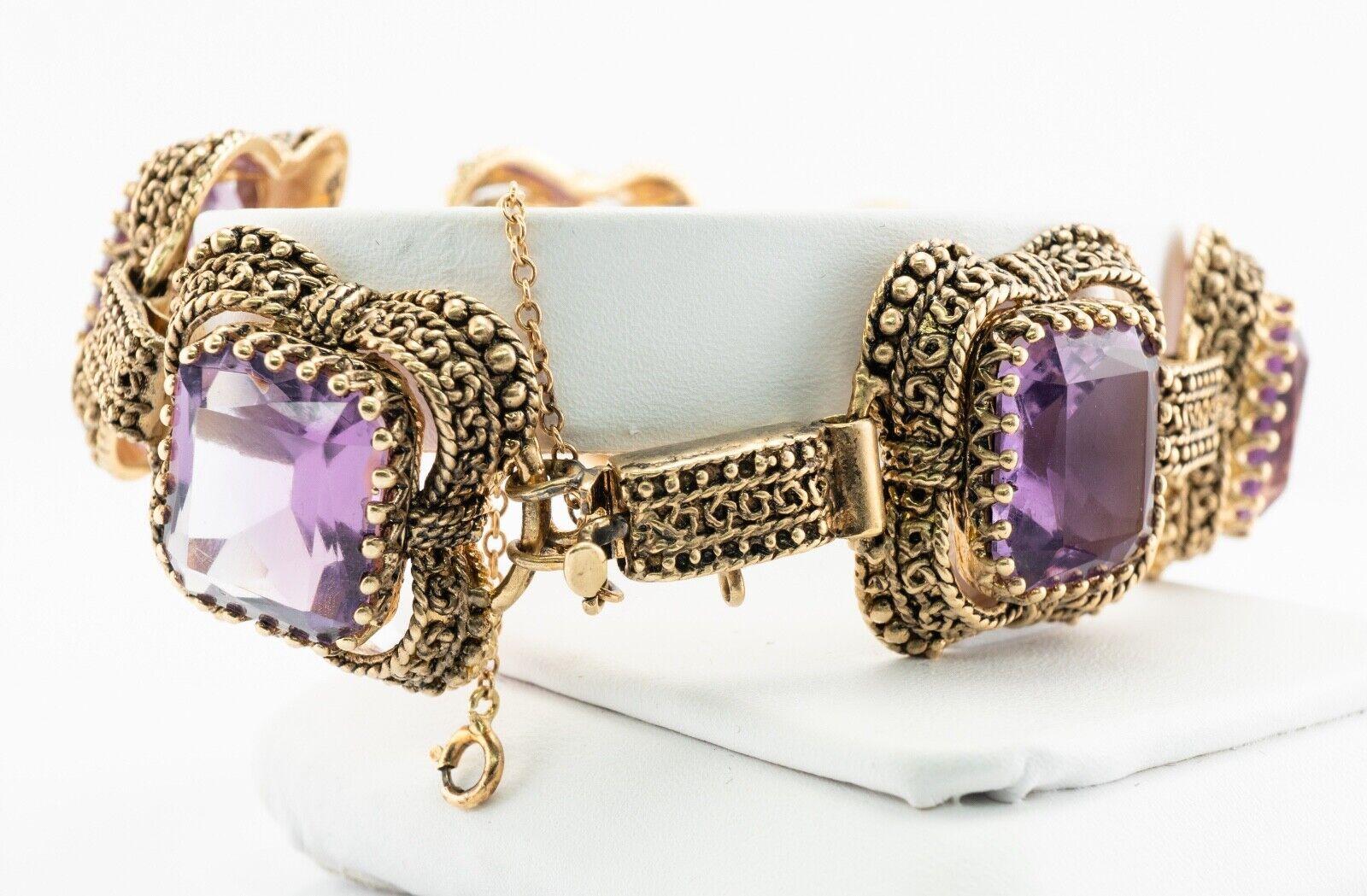 Amethyst Bracelet 14K Gold Vintage Chunky Large For Sale 5