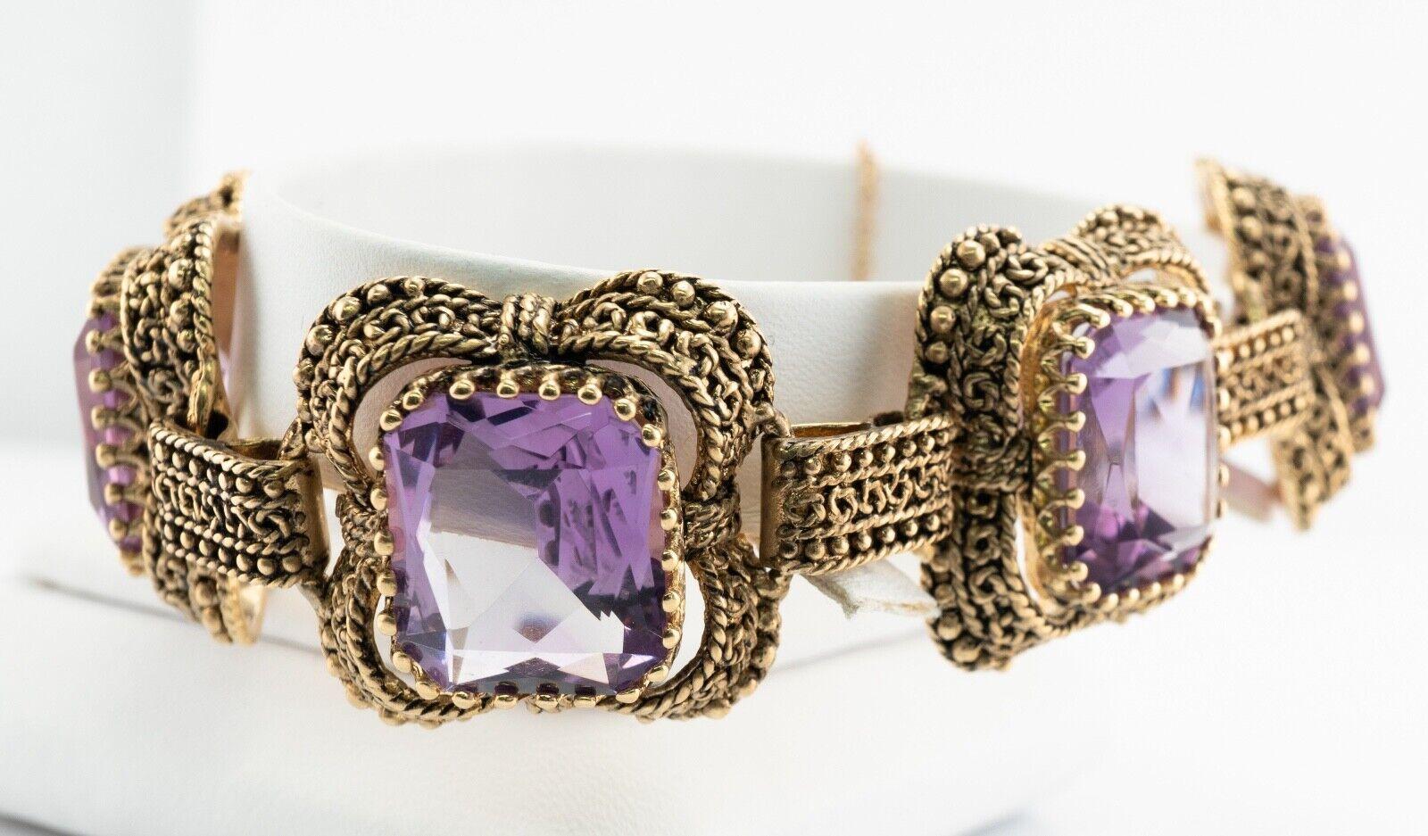 Amethyst Bracelet 14K Gold Vintage Chunky Large For Sale 6
