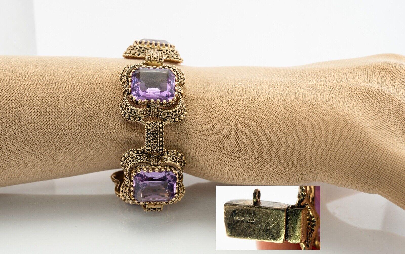 Amethyst Bracelet 14K Gold Vintage Chunky Large For Sale 7