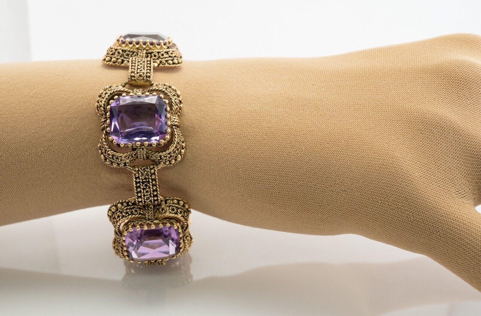 Amethyst Bracelet 14K Gold Vintage Chunky Large In Good Condition For Sale In East Brunswick, NJ