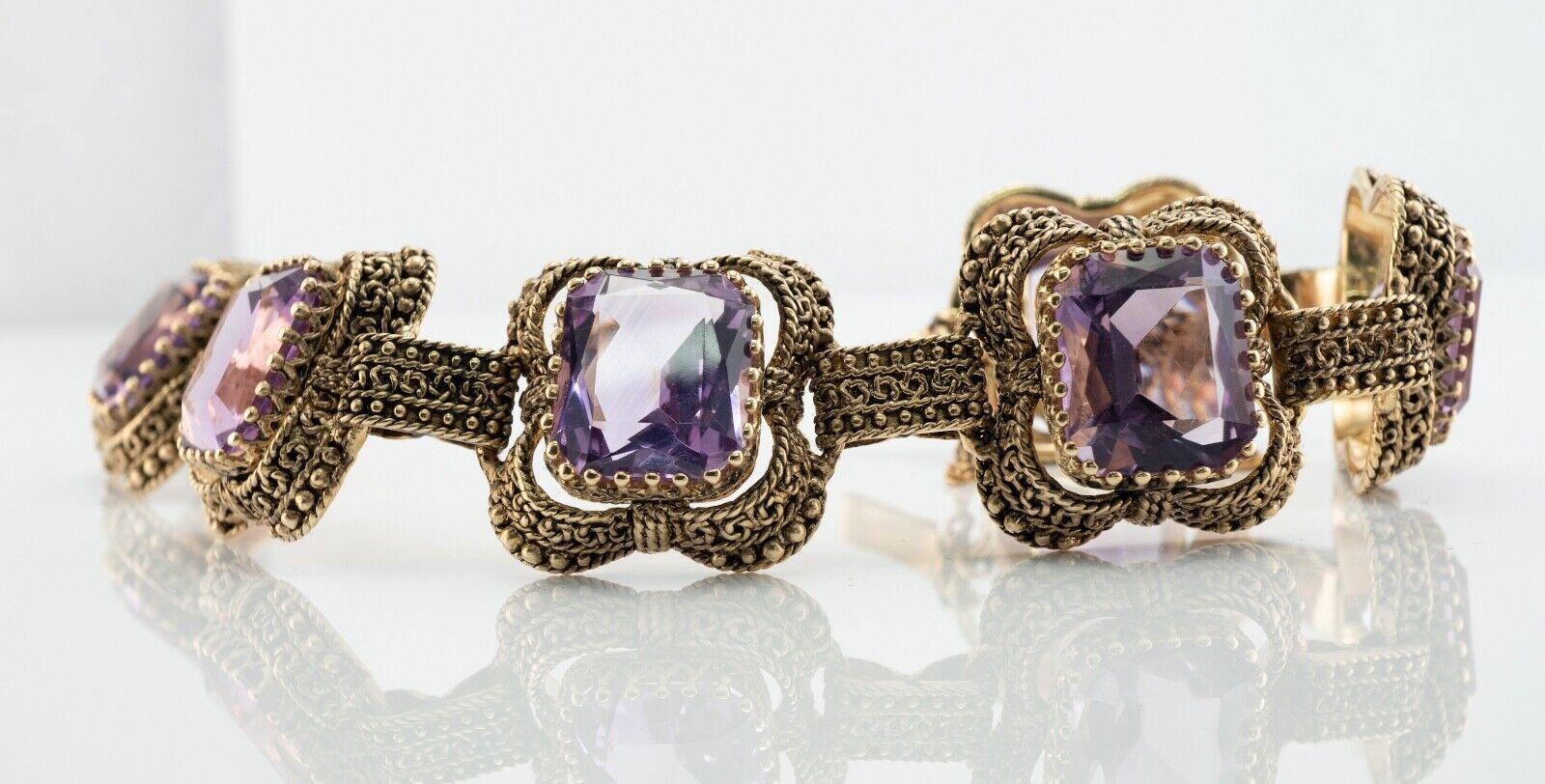 Amethyst Bracelet 14K Gold Vintage Chunky Large For Sale 1