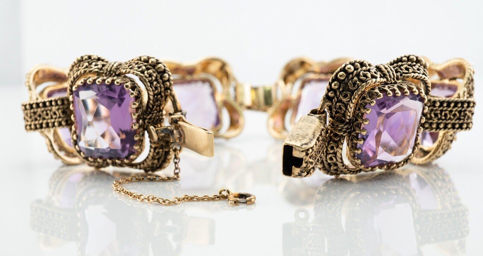 Amethyst Bracelet 14K Gold Vintage Chunky Large For Sale 2