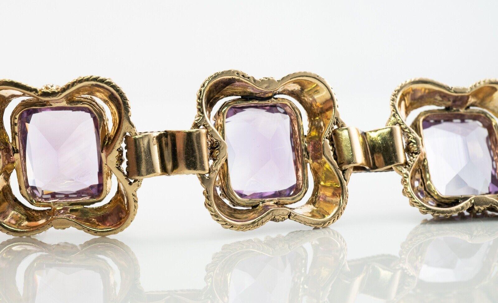 Women's Amethyst Bracelet 14K Gold Vintage Chunky Large For Sale