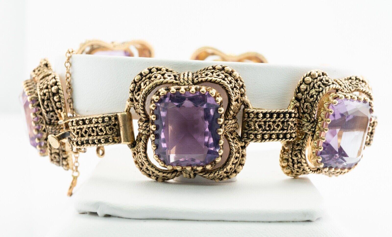 Amethyst Bracelet 14K Gold Vintage Chunky Large For Sale 4
