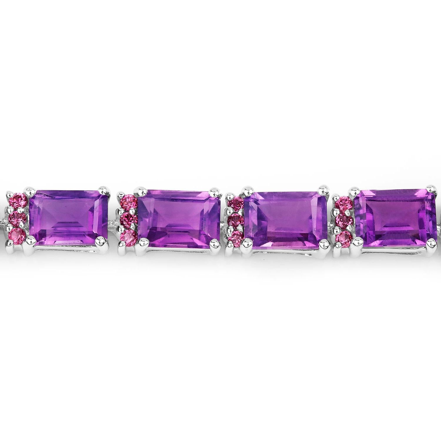 Contemporary Amethyst Bracelet Rhodolite Garnet 21.8 Carats Sterling Silver For Sale