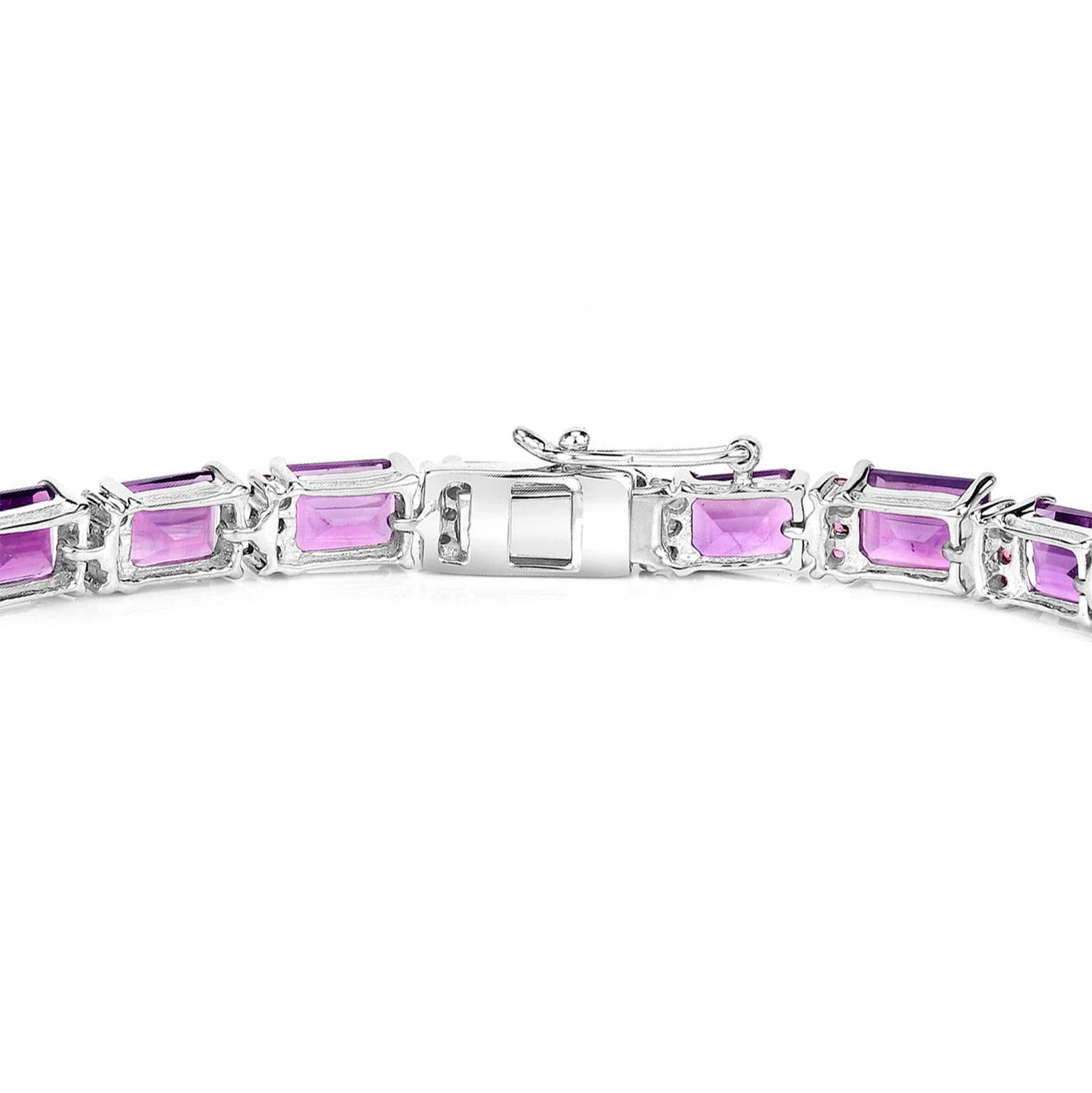 Emerald Cut Amethyst Bracelet Rhodolite Garnet 21.8 Carats Sterling Silver For Sale