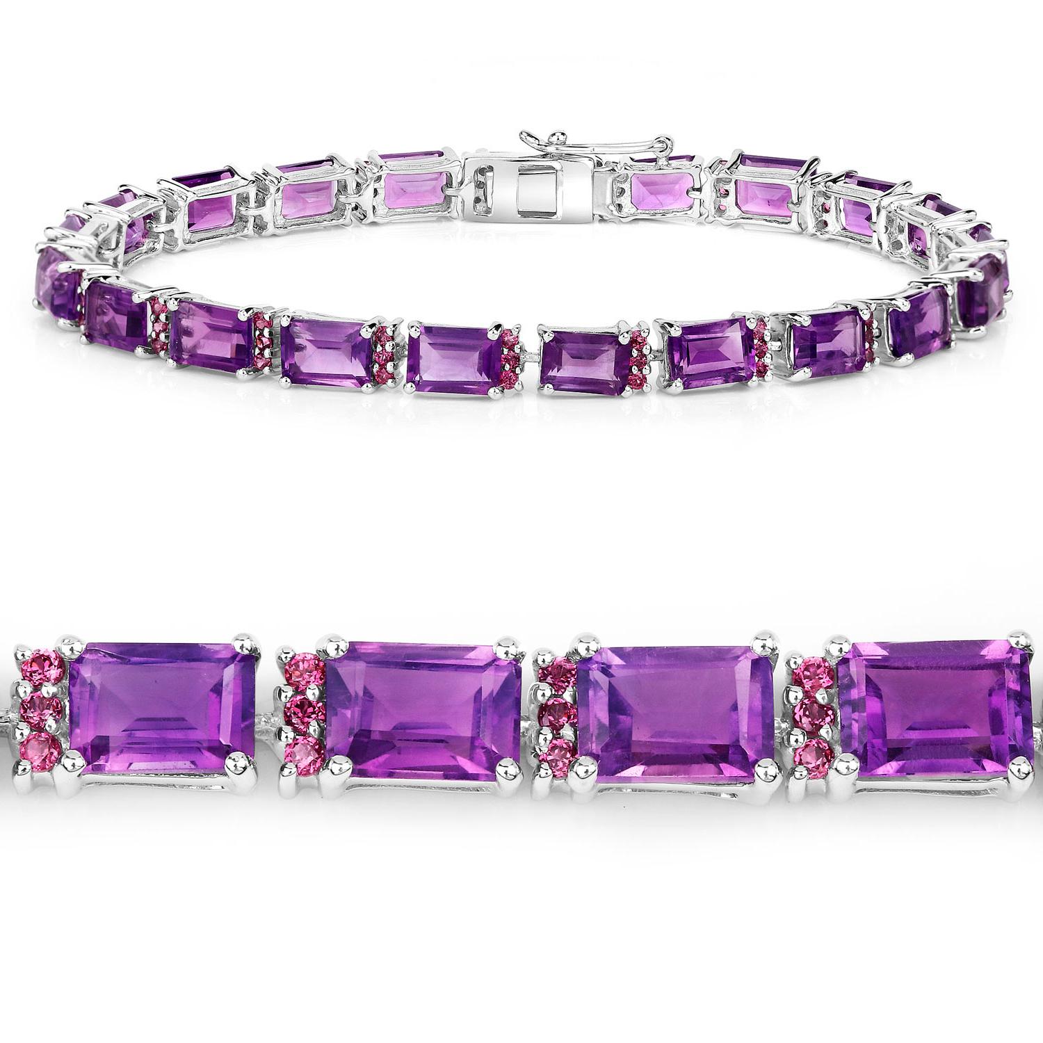 Amethyst Bracelet Rhodolite Garnet 21.8 Carats Sterling Silver In Excellent Condition For Sale In Aliso Viejo, CA