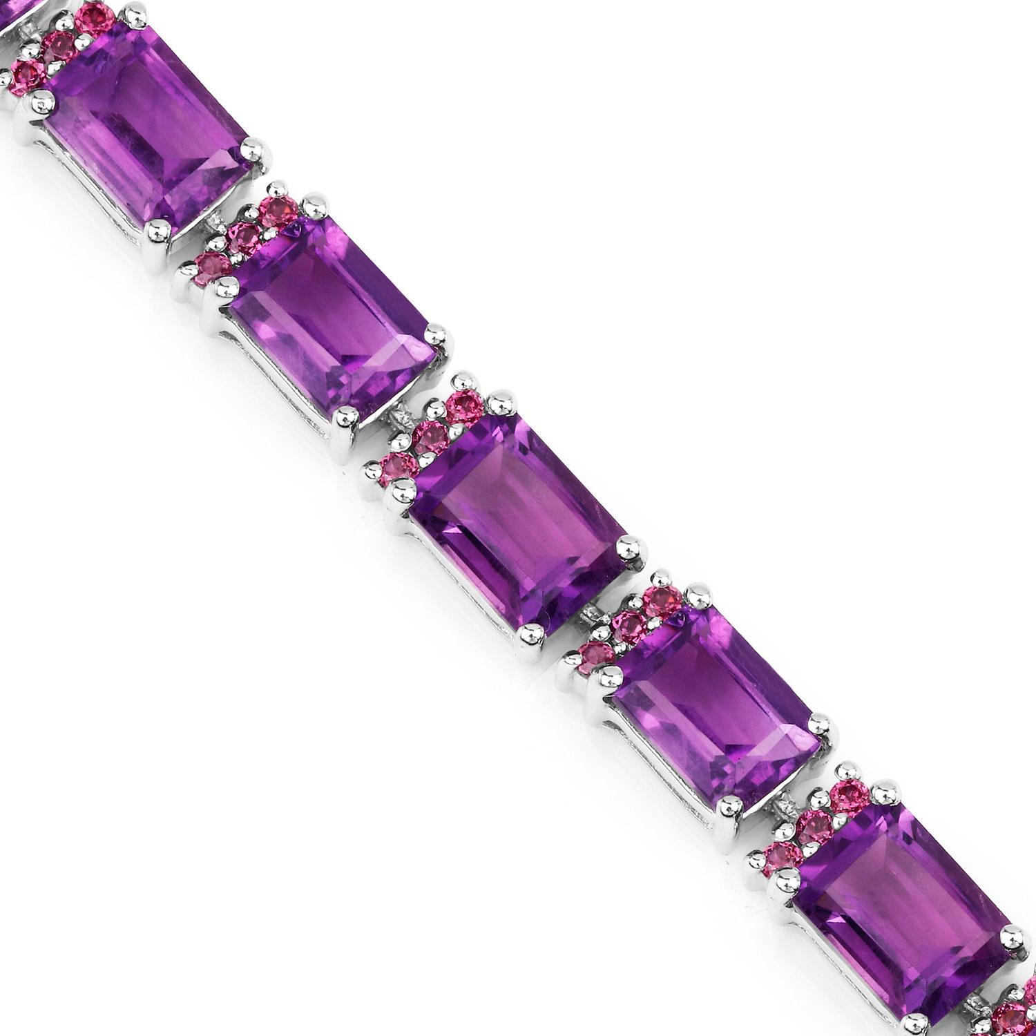 Women's or Men's Amethyst Bracelet Rhodolite Garnet 21.8 Carats Sterling Silver For Sale