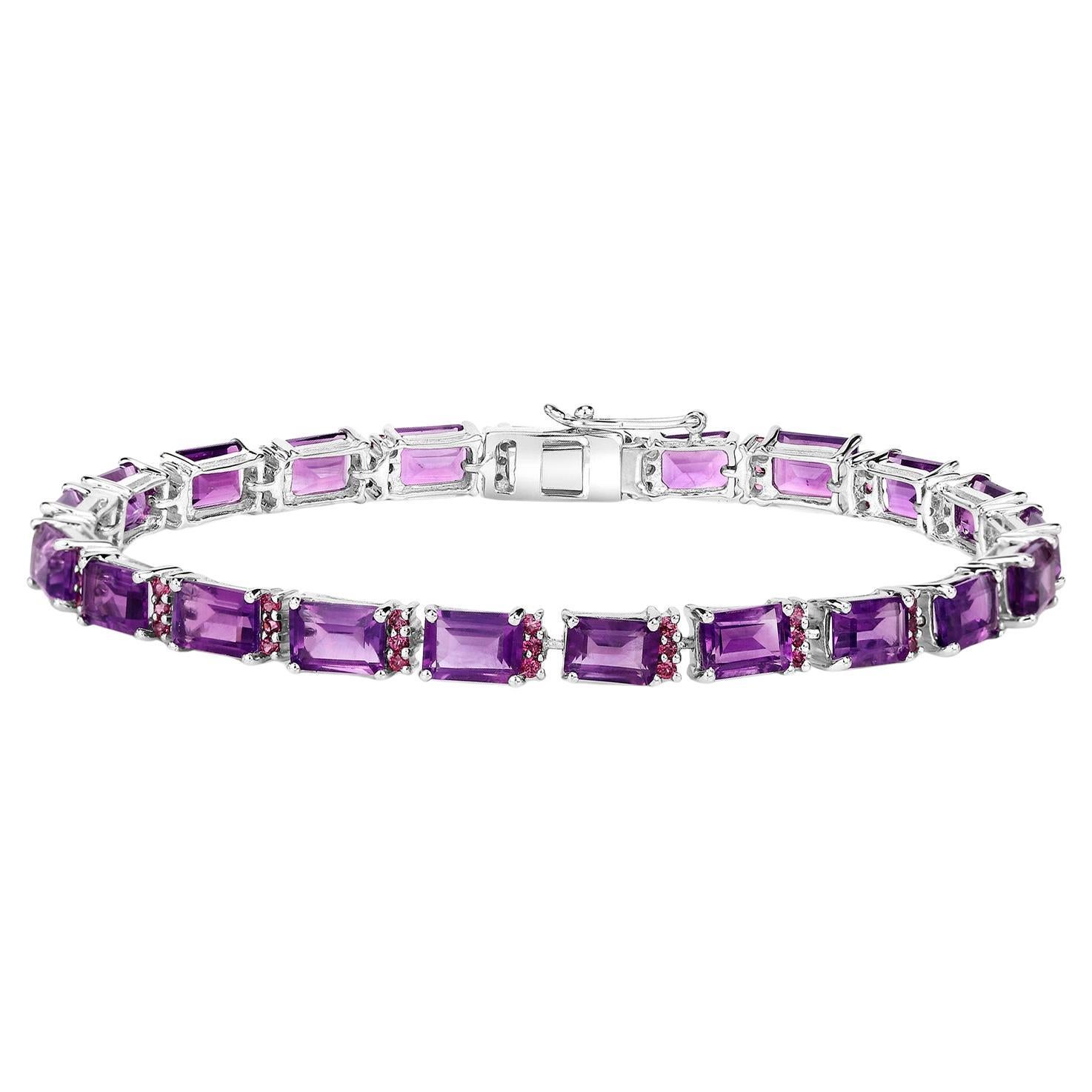 Amethyst Bracelet Rhodolite Garnet 21.8 Carats Sterling Silver For Sale
