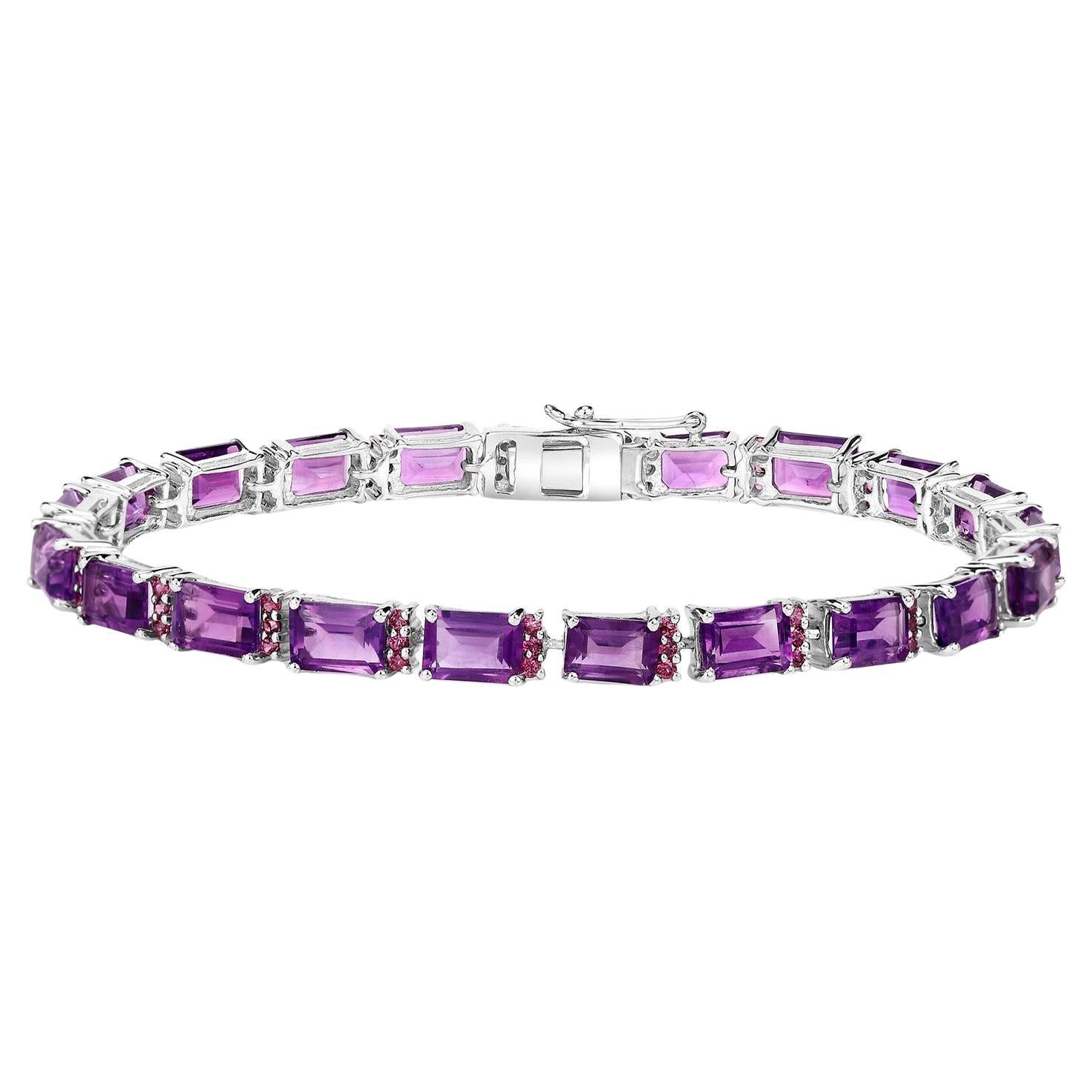 Amethyst Bracelet Rhodolite Garnet 21.8 Carats Sterling Silver For Sale