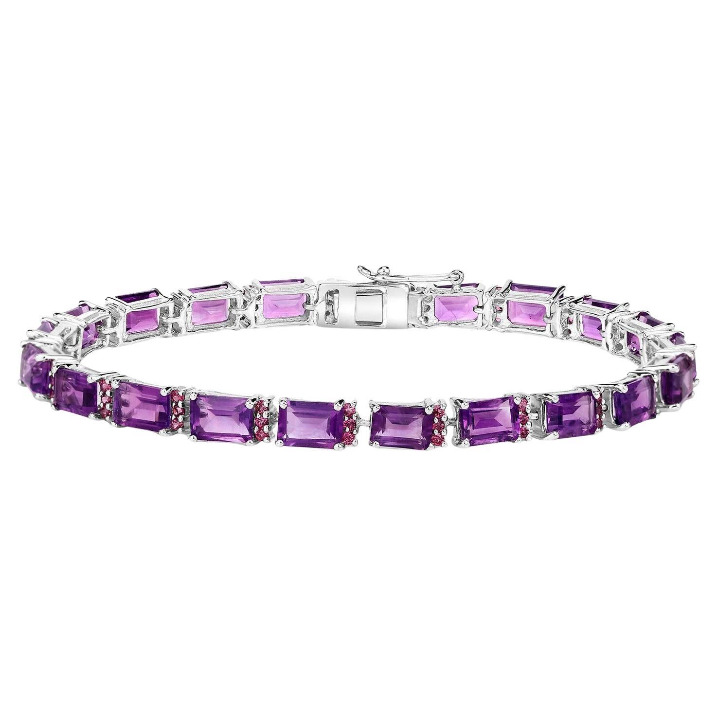 Bracelet Améthyste Grenat Rhodolite 21.8 Carats Argent Sterling