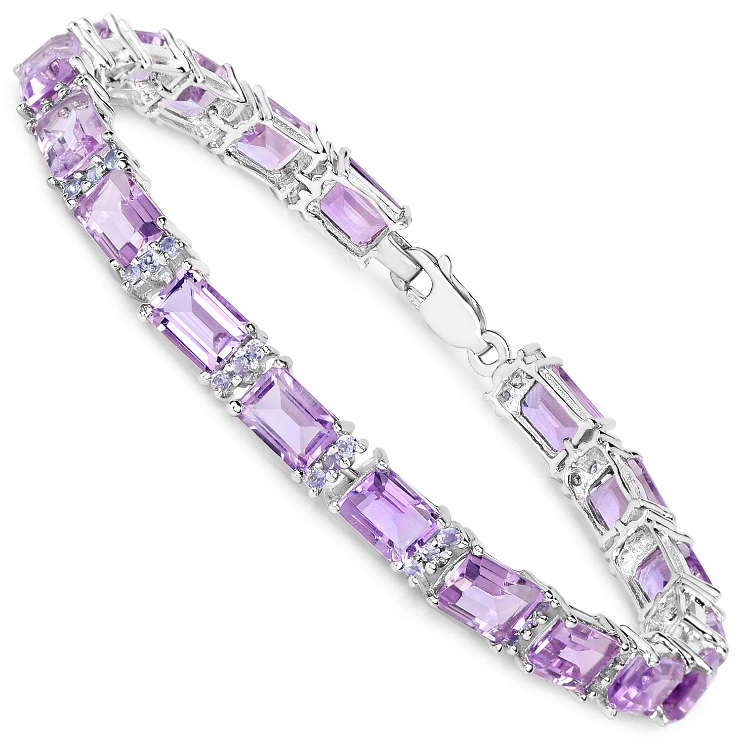 Contemporary Amethyst Bracelet With Tanzanite 19.19 Carats Rhodium Plated Sterling Silver For Sale
