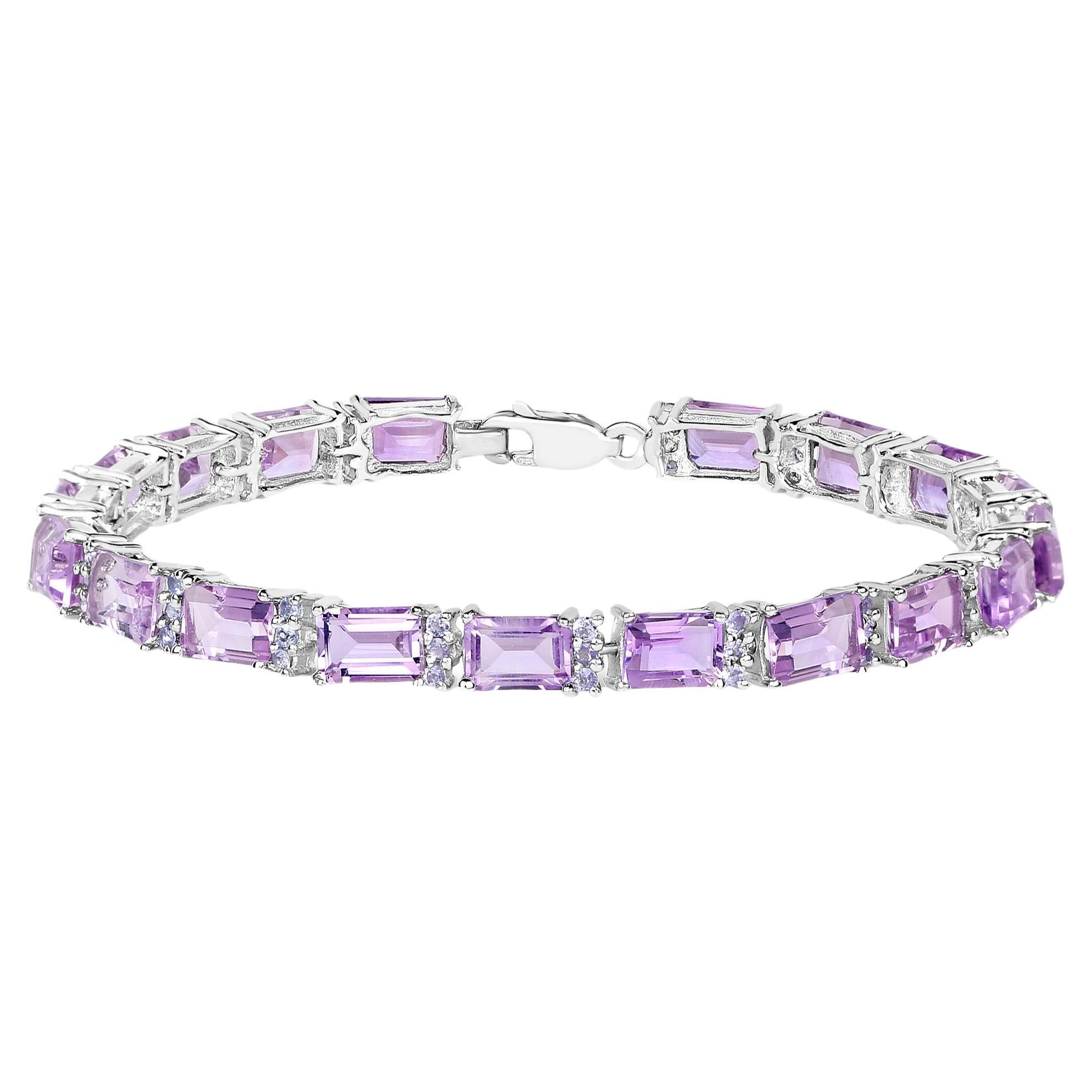 Amethyst Bracelet With Tanzanite 19.19 Carats Rhodium Plated Sterling Silver