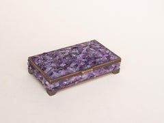 Amethyst & Brass Jewelry Box, Hollywood Regency Precious Stone Box - 1940s