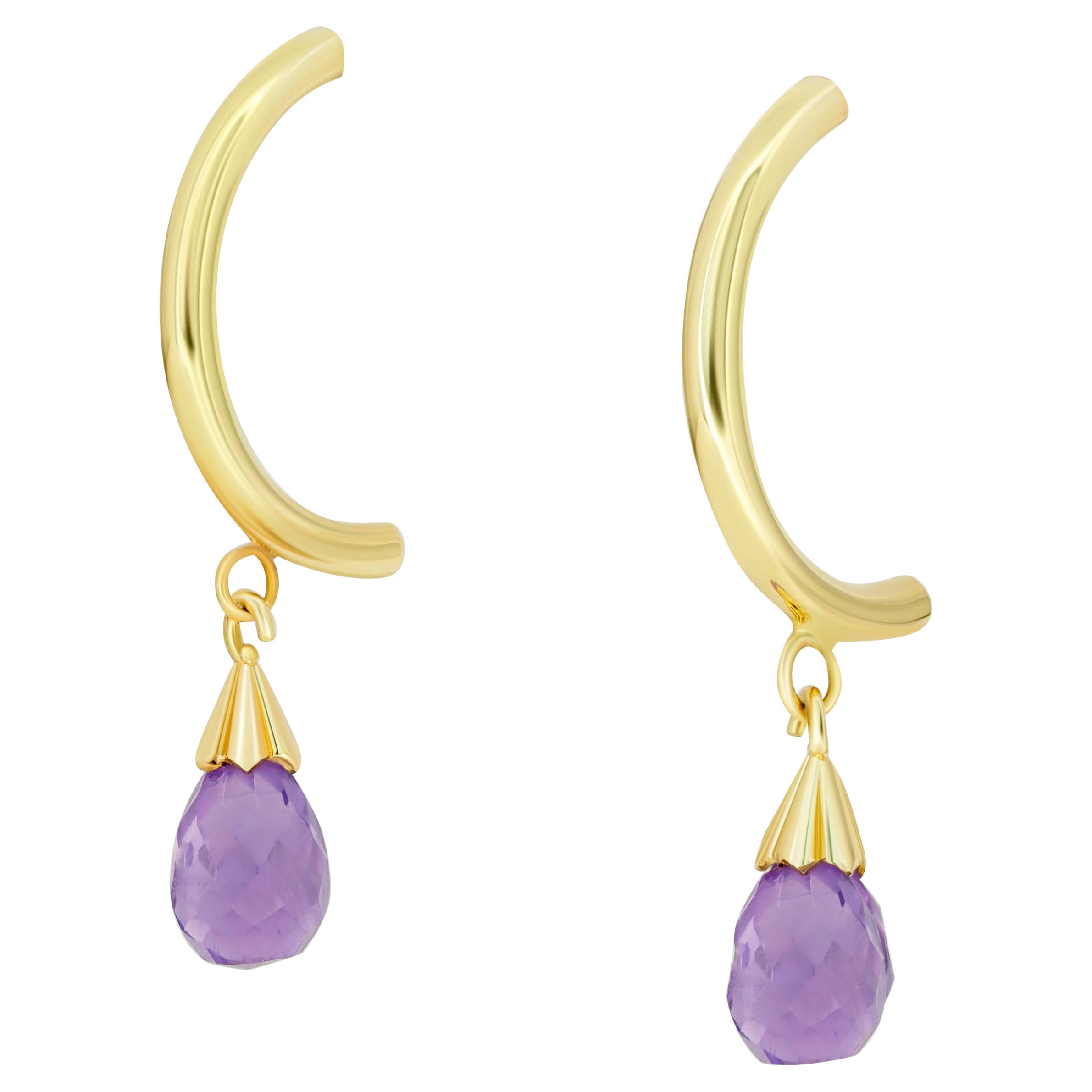 Pendants d'oreilles en or jaune 14k avec améthyste en forme de briolette.
