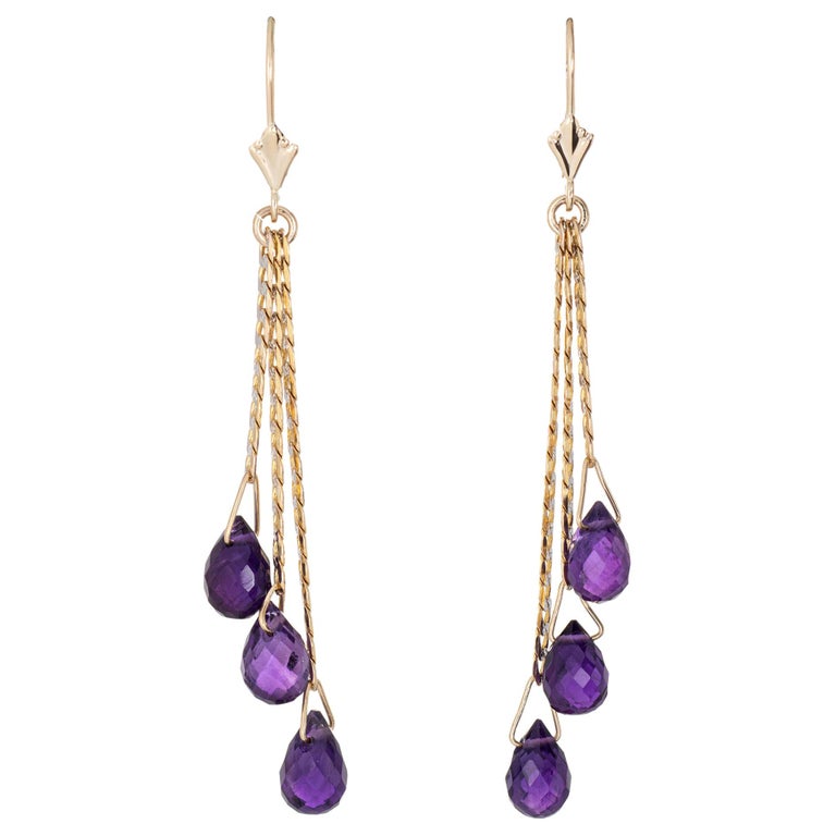Amethyst Briolette Drop Earrings ~ 9ct White Gold