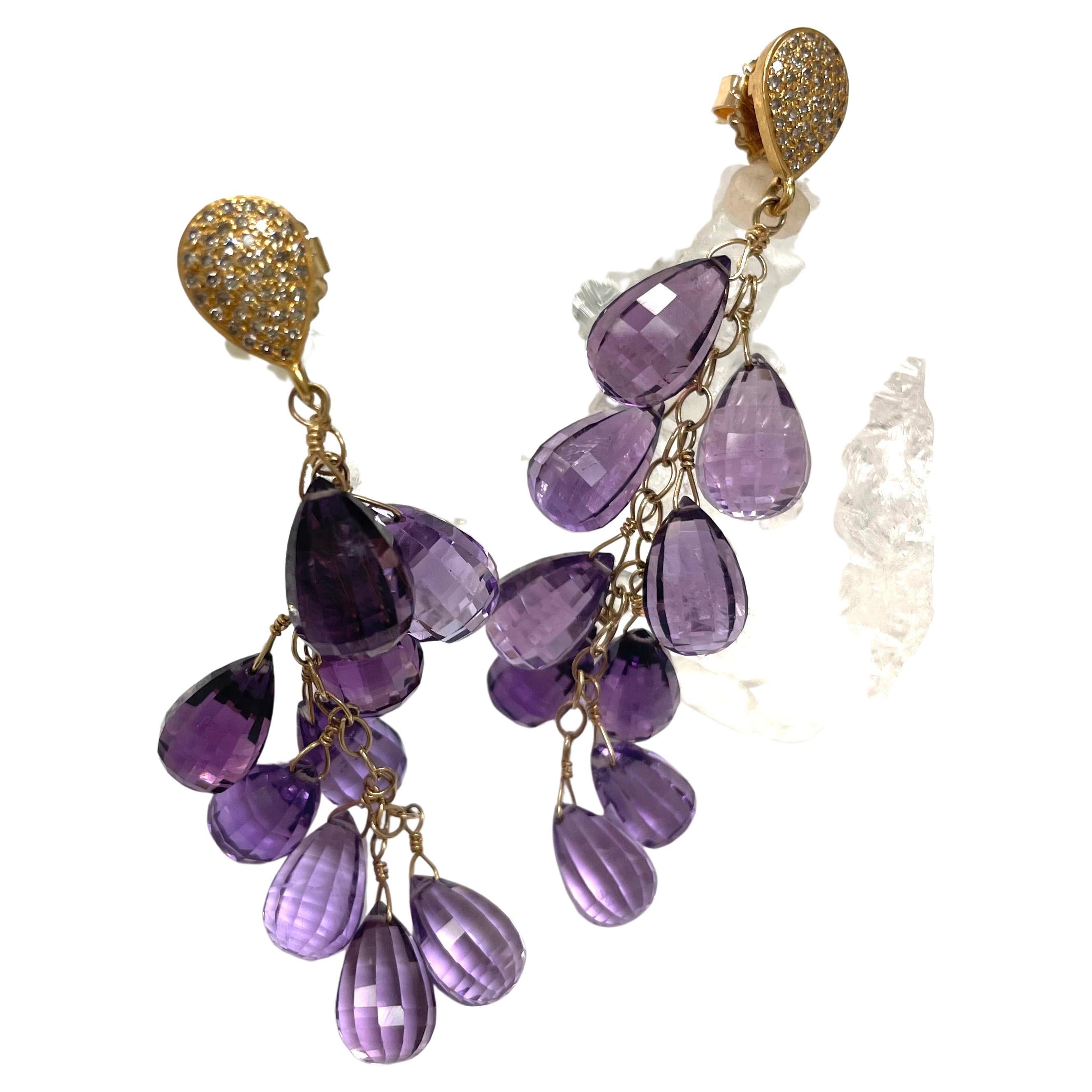 Artisan Amethyst Briolettes and Diamond Paradizia Earrings For Sale