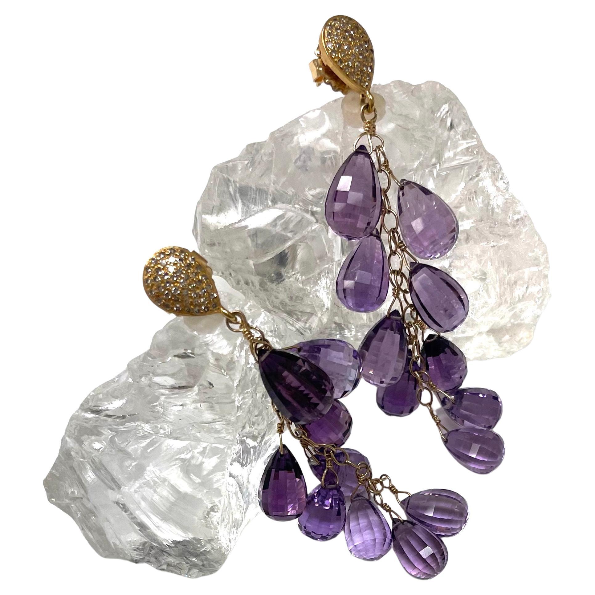Amethyst Briolettes and Diamond Paradizia Earrings In New Condition For Sale In Laguna Beach, CA