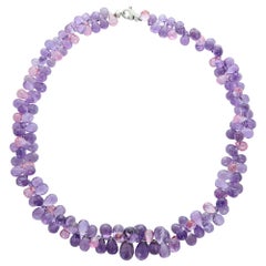 Amethyst Briolettes Beaded Necklace Natural Purple Stone 14 Karat White Gold