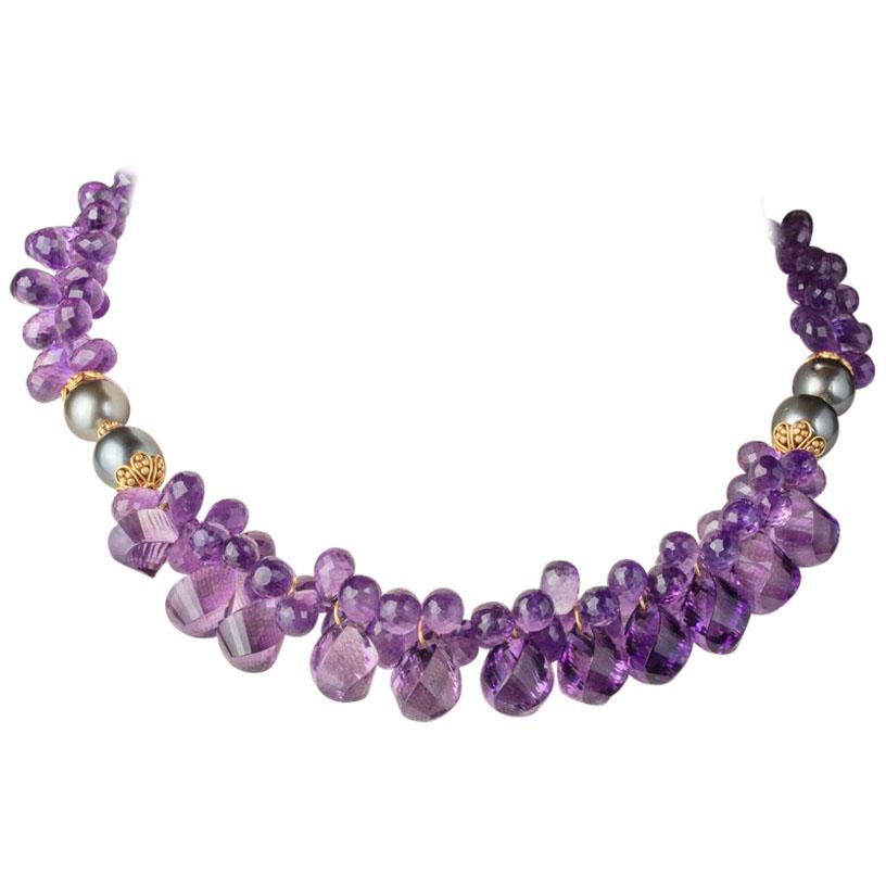 Amethyst, Tahitian Pearls & 22K Gold Bead Necklace by Deborah Lockhart Phillips