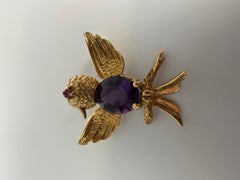 Amethyst Brooch 18KT yellow gold pin