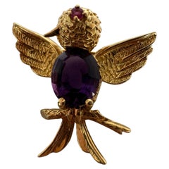 Broche de amatista Alfiler de oro amarillo de 18 quilates