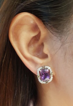 Amethyst, Brown Diamond and Diamond Earrings Set in 18 Karat White Gold Settings