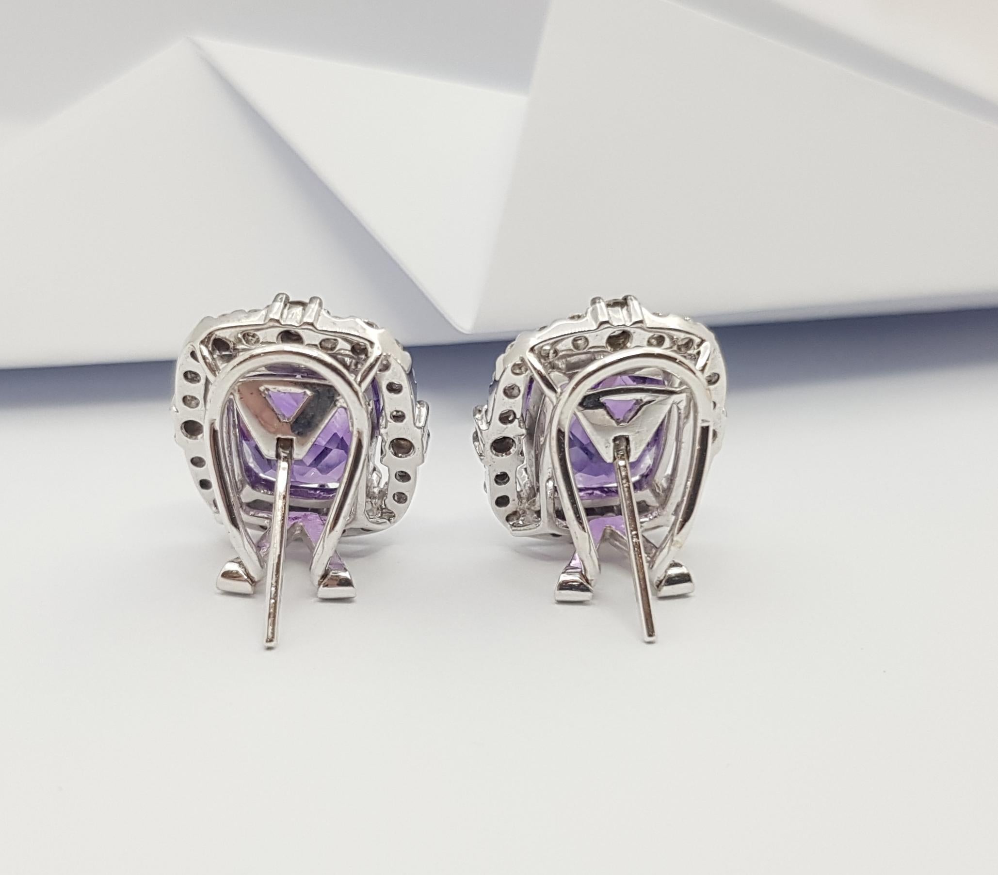 Mixed Cut Amethyst, Brown Diamond and Diamond Earrings Set in 18 Karat White Gold Settings For Sale