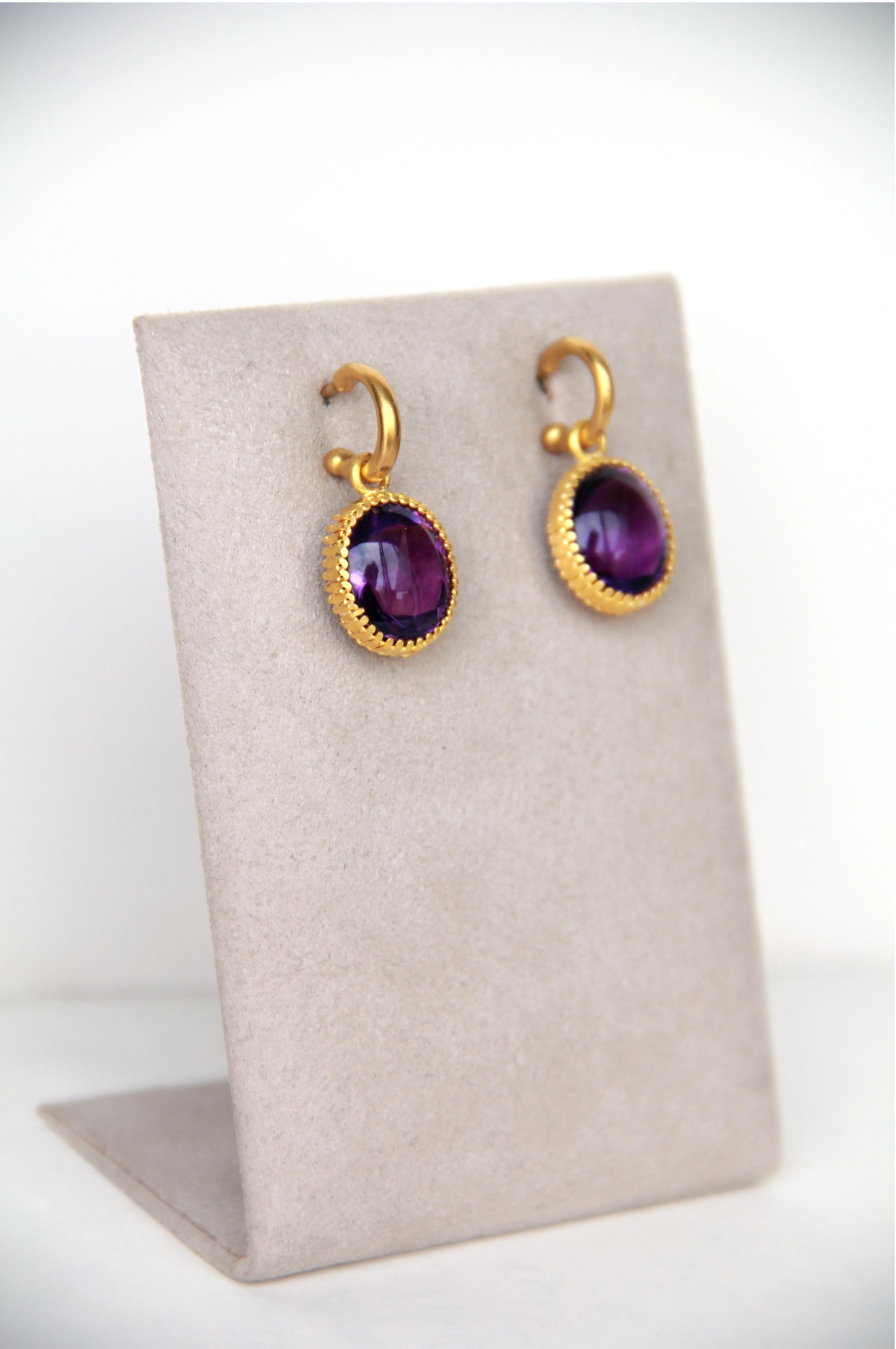 Artist Amethyst Buff Top Earrings in 22 Karat Yellow Gold