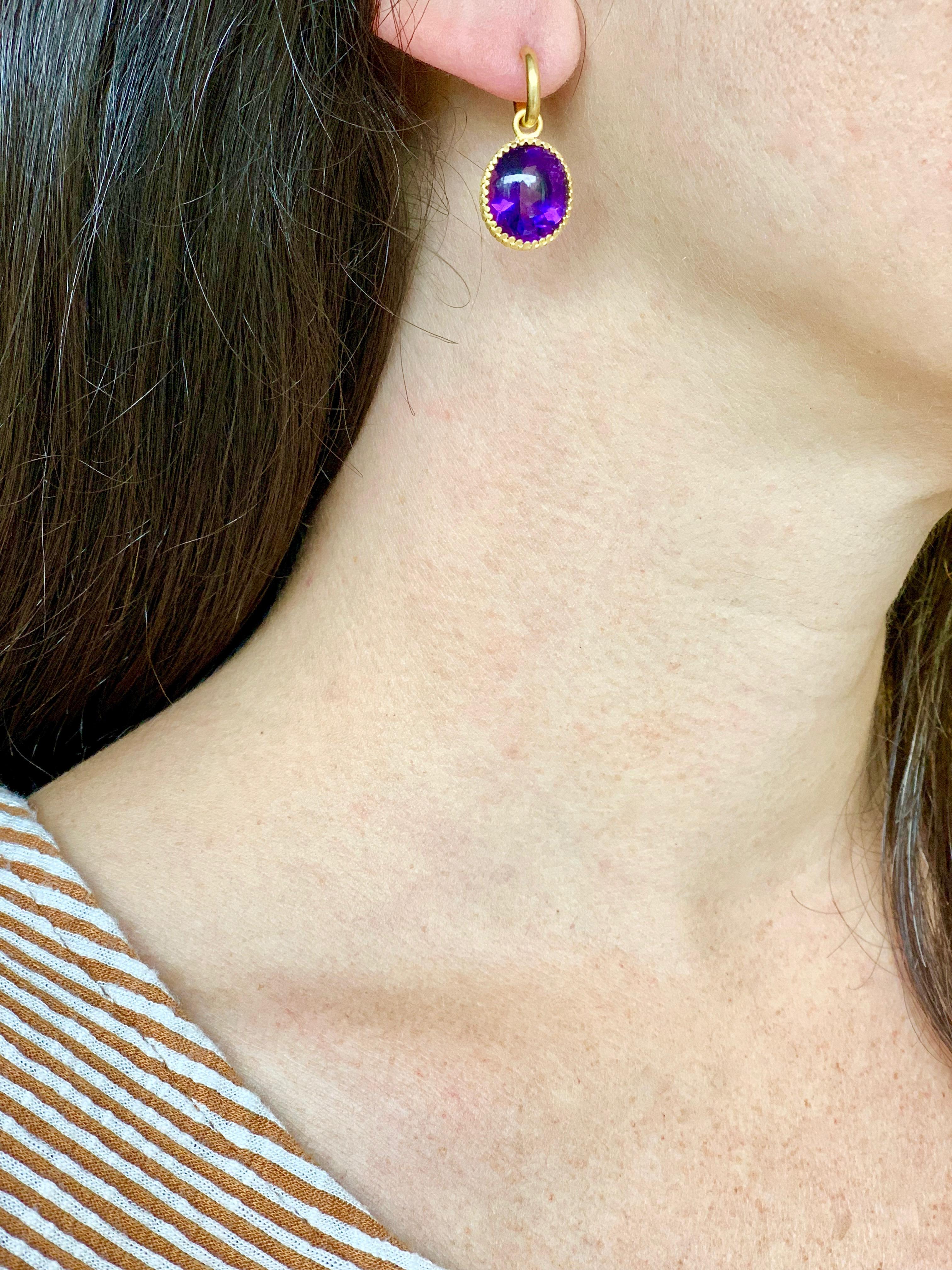 Amethyst Buff Top Earrings in 22 Karat Yellow Gold In New Condition In New York, NY