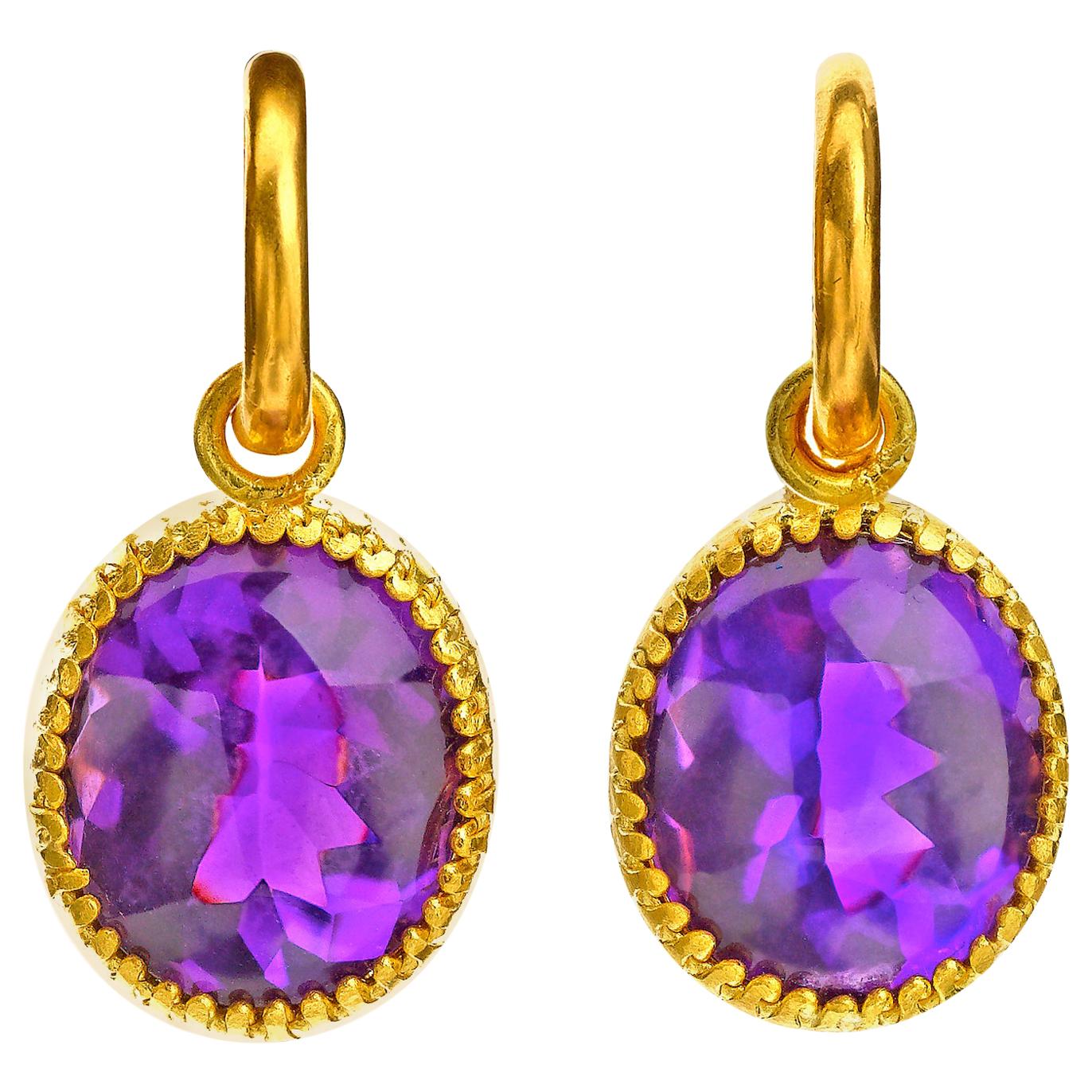 Amethyst Buff Top Earrings in 22 Karat Yellow Gold