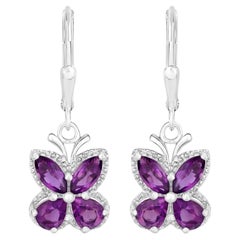 Amethyst Butterfly Earrings 2.12 Carats Rhodium Plated Sterling Silver