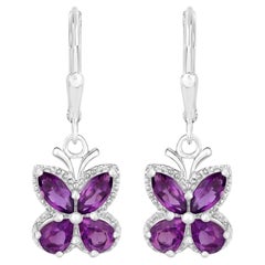 Pendientes Mariposa Amatista 2,12 Quilates Plata de Ley rodiada