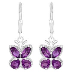Amethyst Butterfly Earrings 2.12 Carats Rhodium Plated Sterling Silver