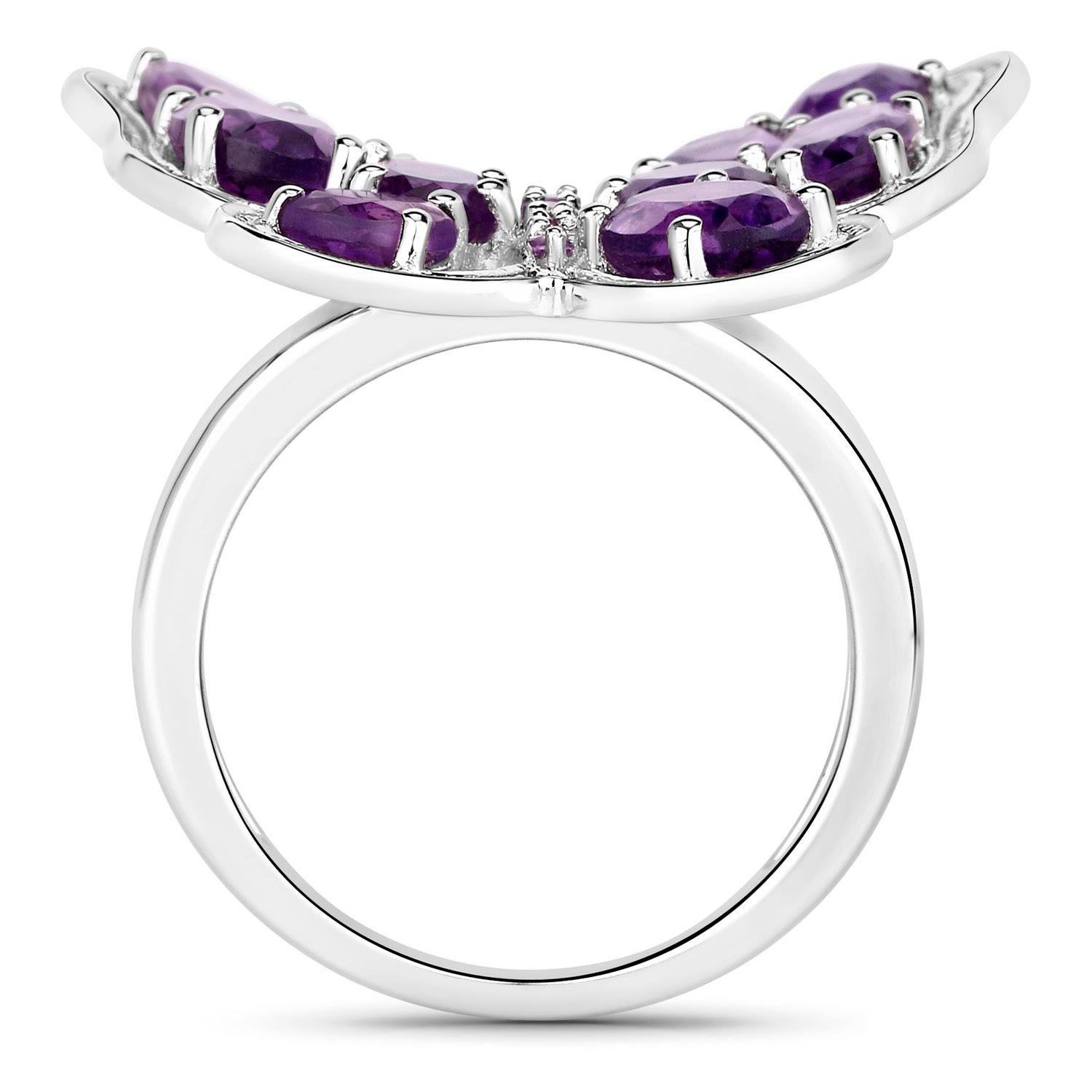 Contemporary Amethyst Butterfly Ring 4.3 Carats Sterling Silver For Sale