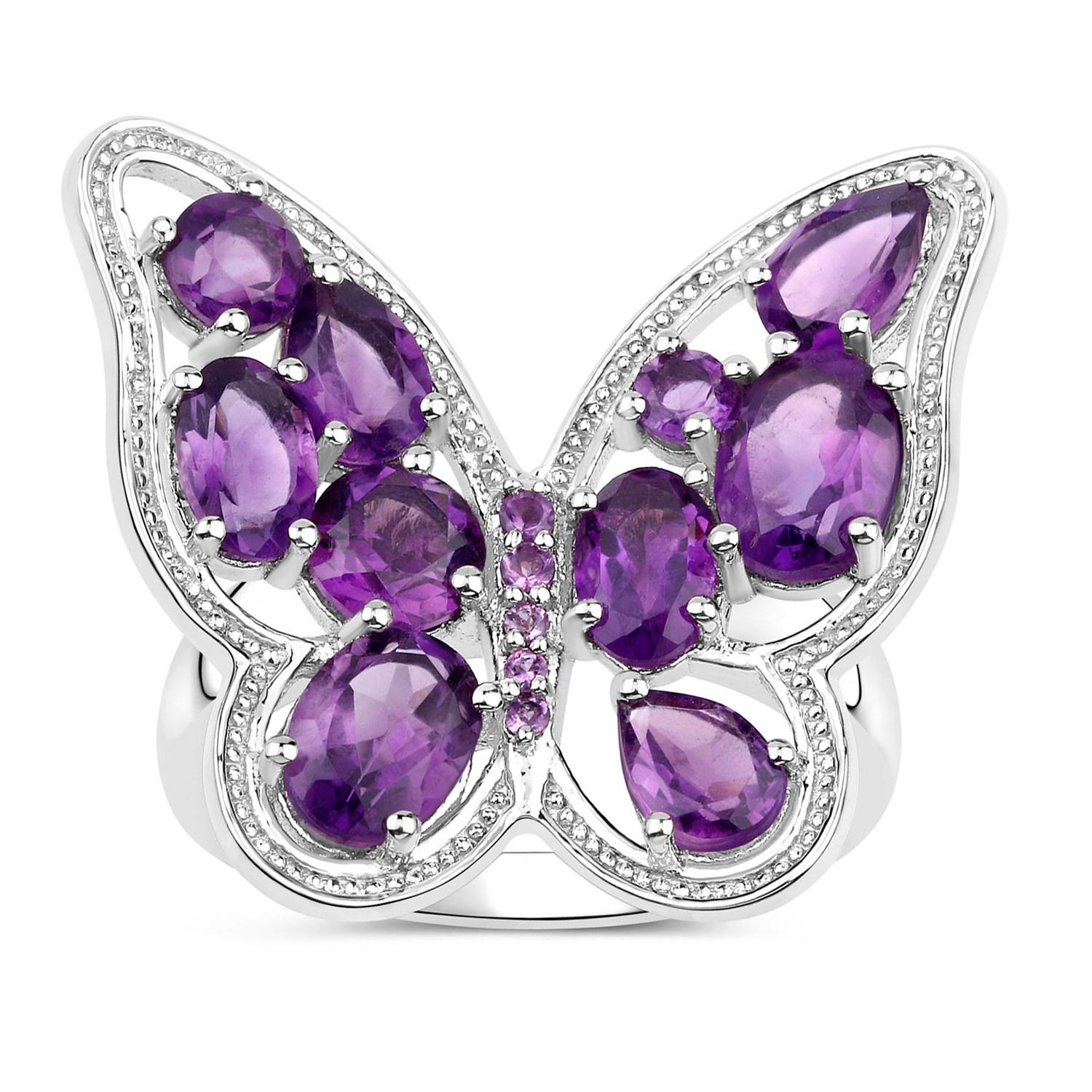 Amethyst Butterfly Ring 4.3 Carats Sterling Silver In Excellent Condition For Sale In Aliso Viejo, CA