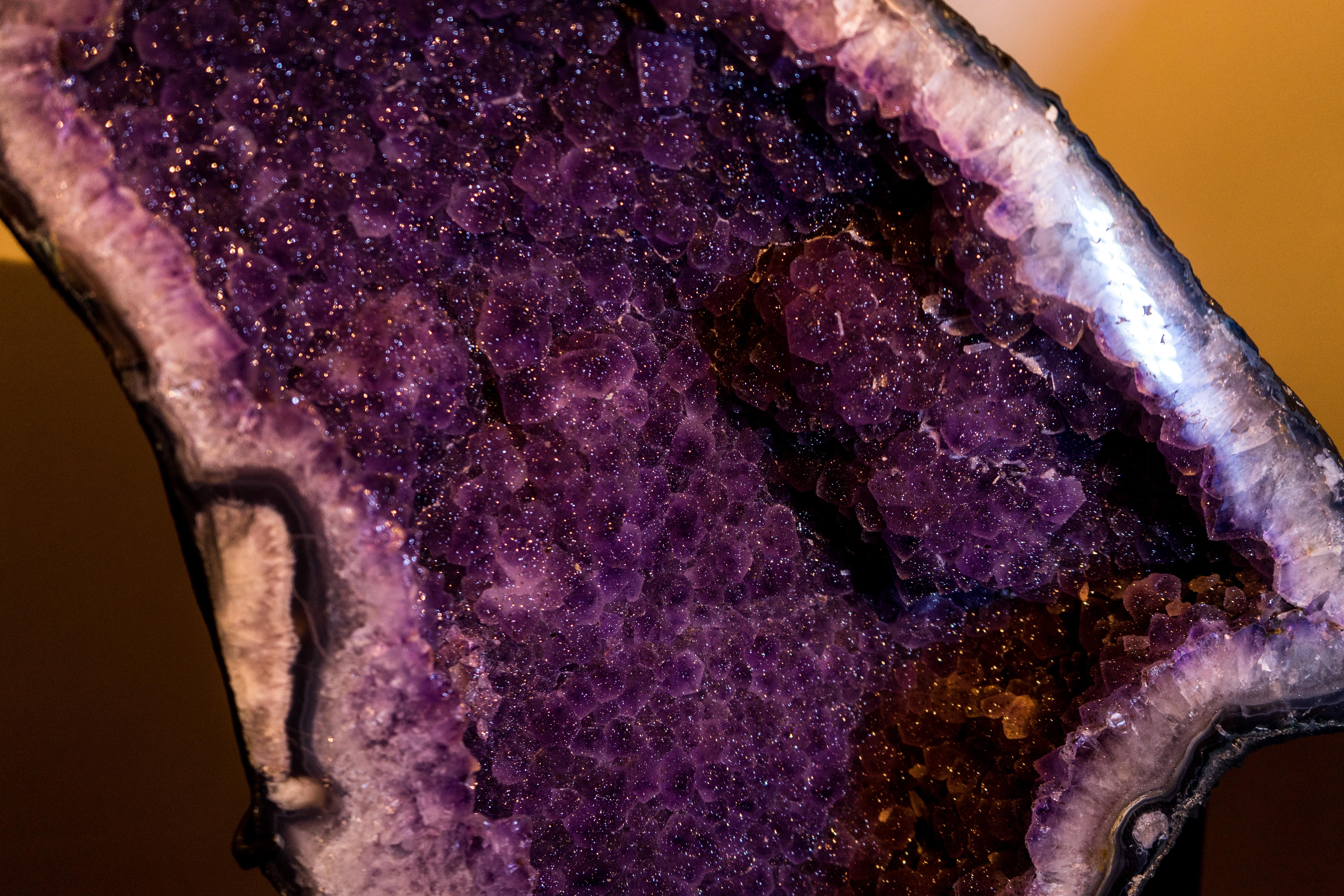 Amethyst Butterfly Wings Geode with Rare Natural Shiny Sugar Druzy Amethyst For Sale 1