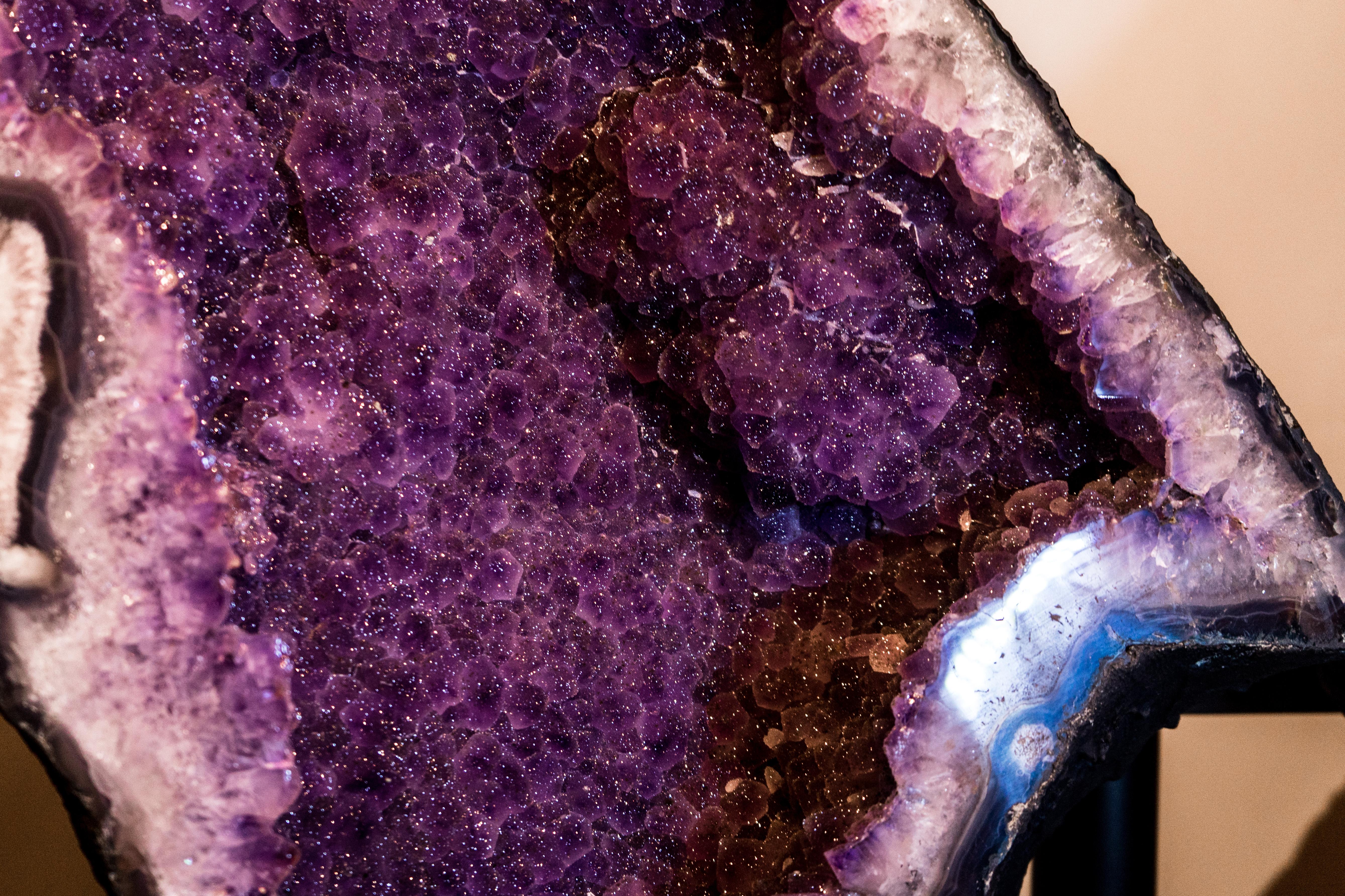 Amethyst Butterfly Wings Geode with Rare Natural Shiny Sugar Druzy Amethyst For Sale 2