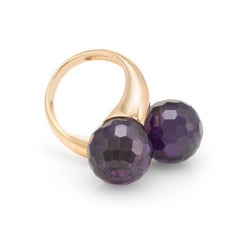 Amethyst Bypass Double Orb Ring  18 Karat Yellow Gold
